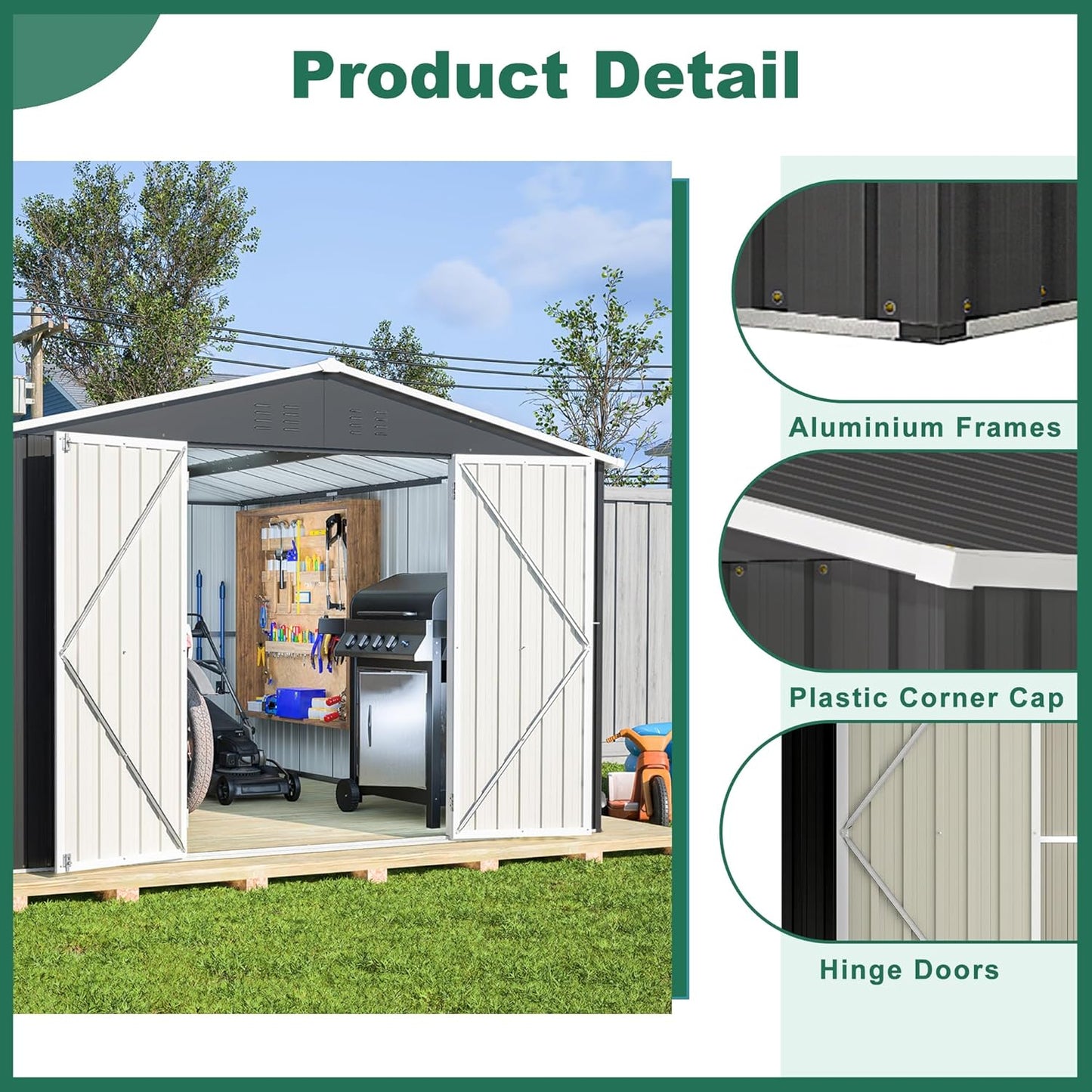 Outdoor Storage Shed 10x12 FT, Utility Metal Tool Storage with Lockable Doors and Updated Frame Structure, Large Metal Garden Shed for Backyard, Patio Lawn, Black