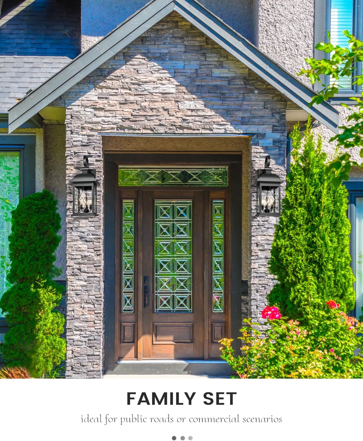 FEMILA 3-Light Outdoor Wall Light, 26" Large Exterior Wall Lantern with Water Ripple Glass, Porch Light for Entryway, Patio, Garage, and Doorway, E12 Base, 4FD54B-L SD BK