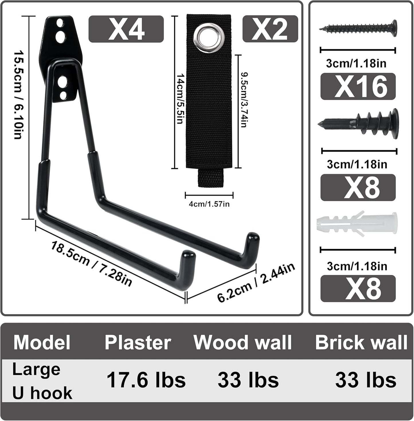QUELIEN Large Garage Hooks, Heavy-Duty 7.5 in Cord Organizer for Garage Organization, Storage, and Hose Holder – Space-Saving and Durable Design for Home, Garage, and Workshop Use