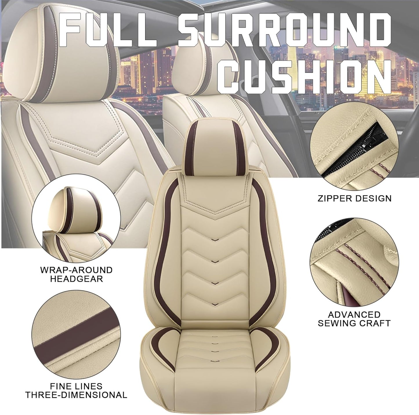 Car Seat Covers for Chrysler Pacifica 2004-2025, Stylish Sport Seat Cover, Premium Nappa Leather Car Seat Cover. Automobile Seat Covers Sets.(Standard 5 Seats/Beige)