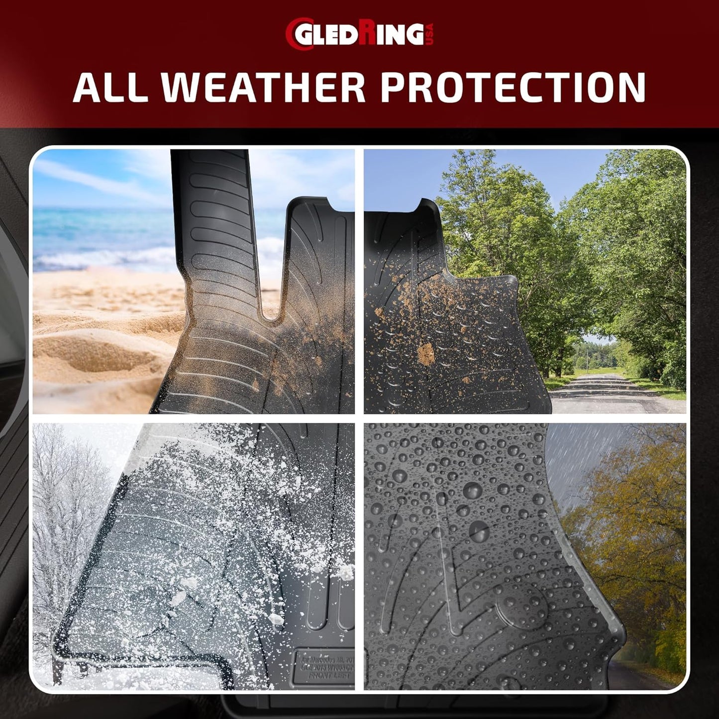 Gledring USA Custom Fit All-Weather Rubber Floor Mats Intended for Toyota Yaris 2011-2016, No Trimming Required, Tailored Custom Fit, Protects from Rain, Mud & Snow