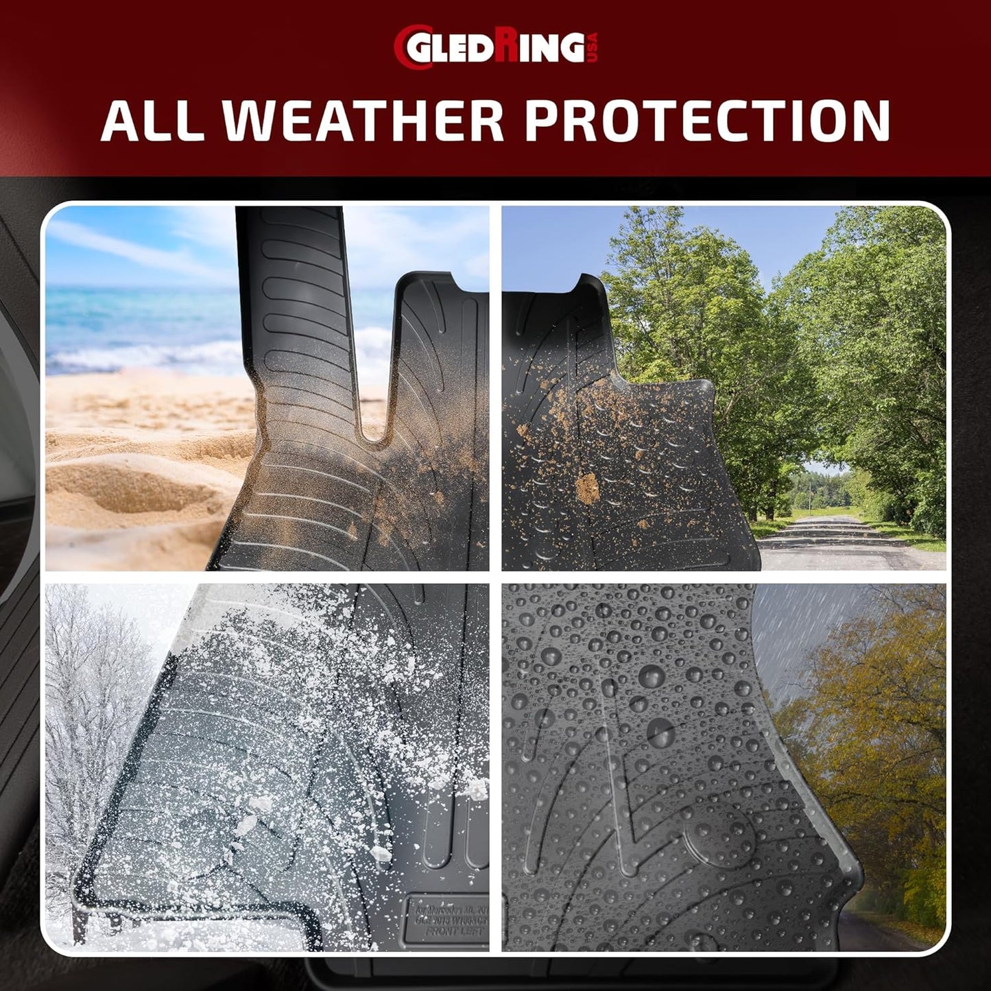 Gledring USA Custom Fit All-Weather Rubber Floor Mats Intended for Mercedes Benz C Class W204 2008-2014, No Trimming Required, Tailored Custom Fit, Protects from Rain, Mud, & Snow