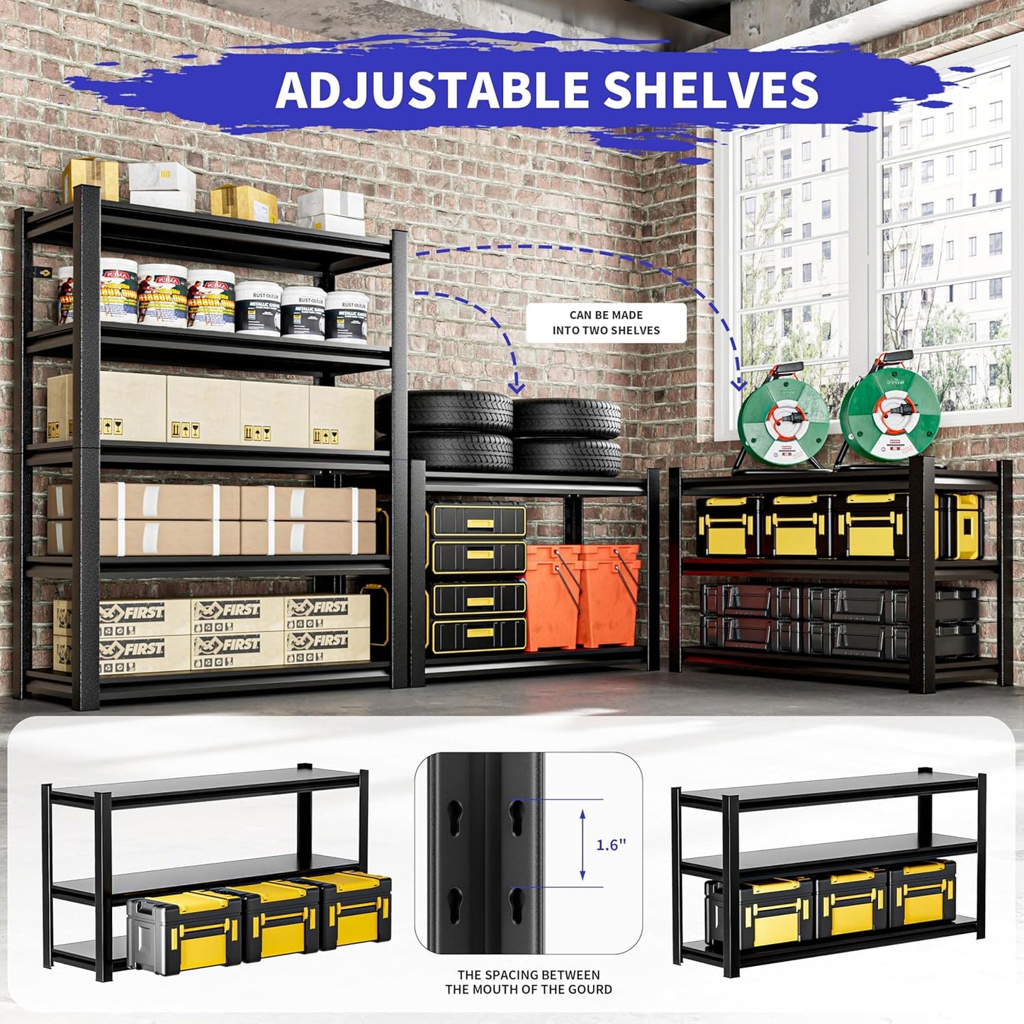 78" H 47.2" Wide Garage Shelving,Thickened Heavy Duty Metal Shelving Adjustable Shelves,Garage Storage Shelves,Shelving Rack Industrial Shelving Tool Shelf for Basement Metro