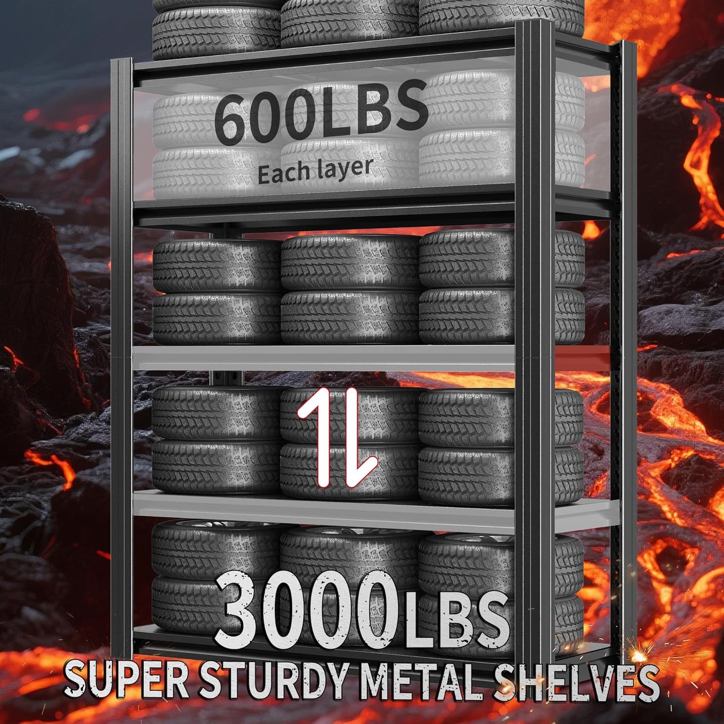 72" H Garage Shelving 2500 LBS Heavy Duty Storage Shelves, Adjustable 5 Tier Metal Shelving Unit, Metal Racks for Storage, Utility Shelves for Workshop, Basement, Home Office 72" H*35.4"W*15.7"D