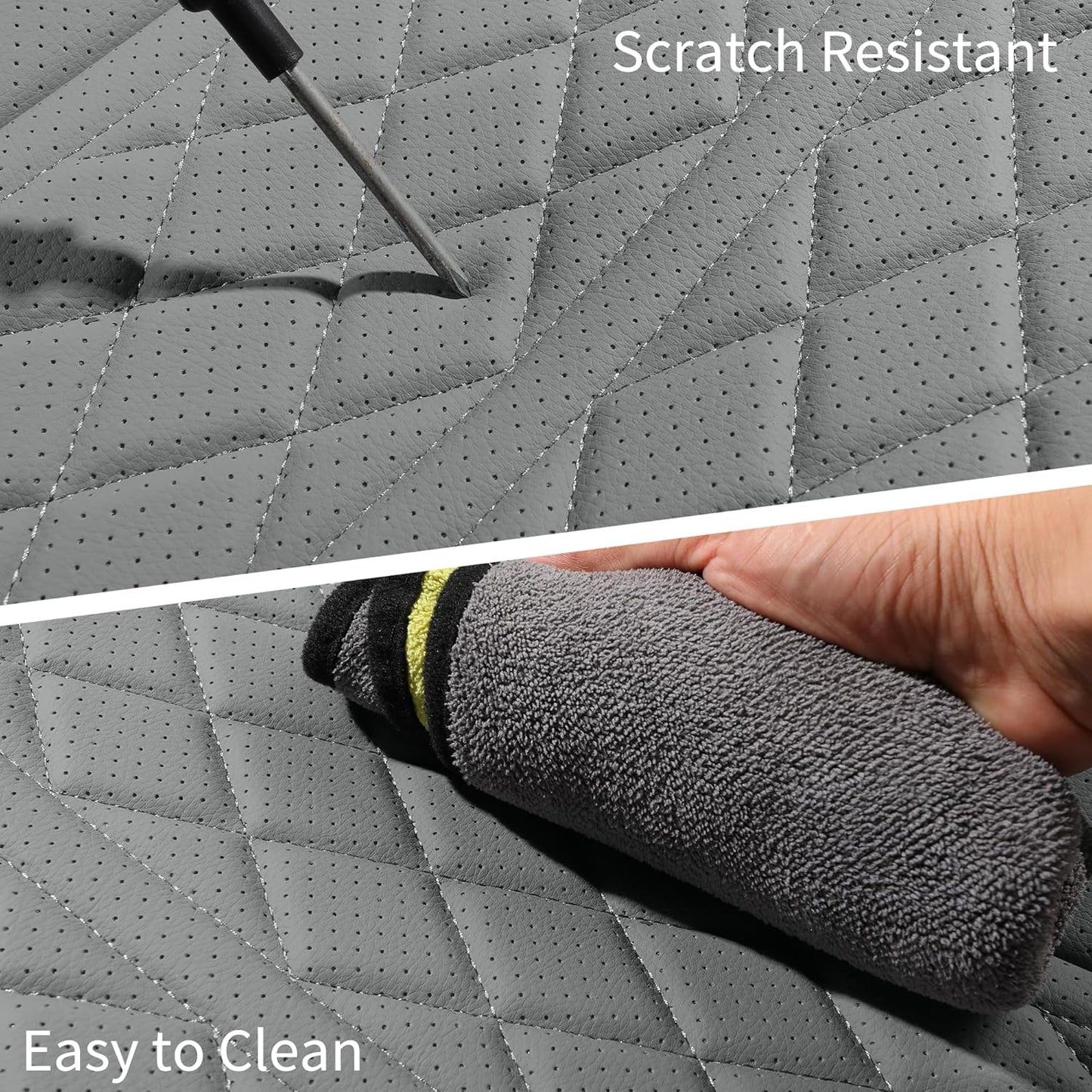 Car Seat Cover Custom Fit for Dodge Ram 1500 2500 3500 2002-2024 Faux Leather Seat Cover Set Compatible with Crew Quad Regular Cab Pickup Truck Cushions (Grey, Full Set, Flat Rear)