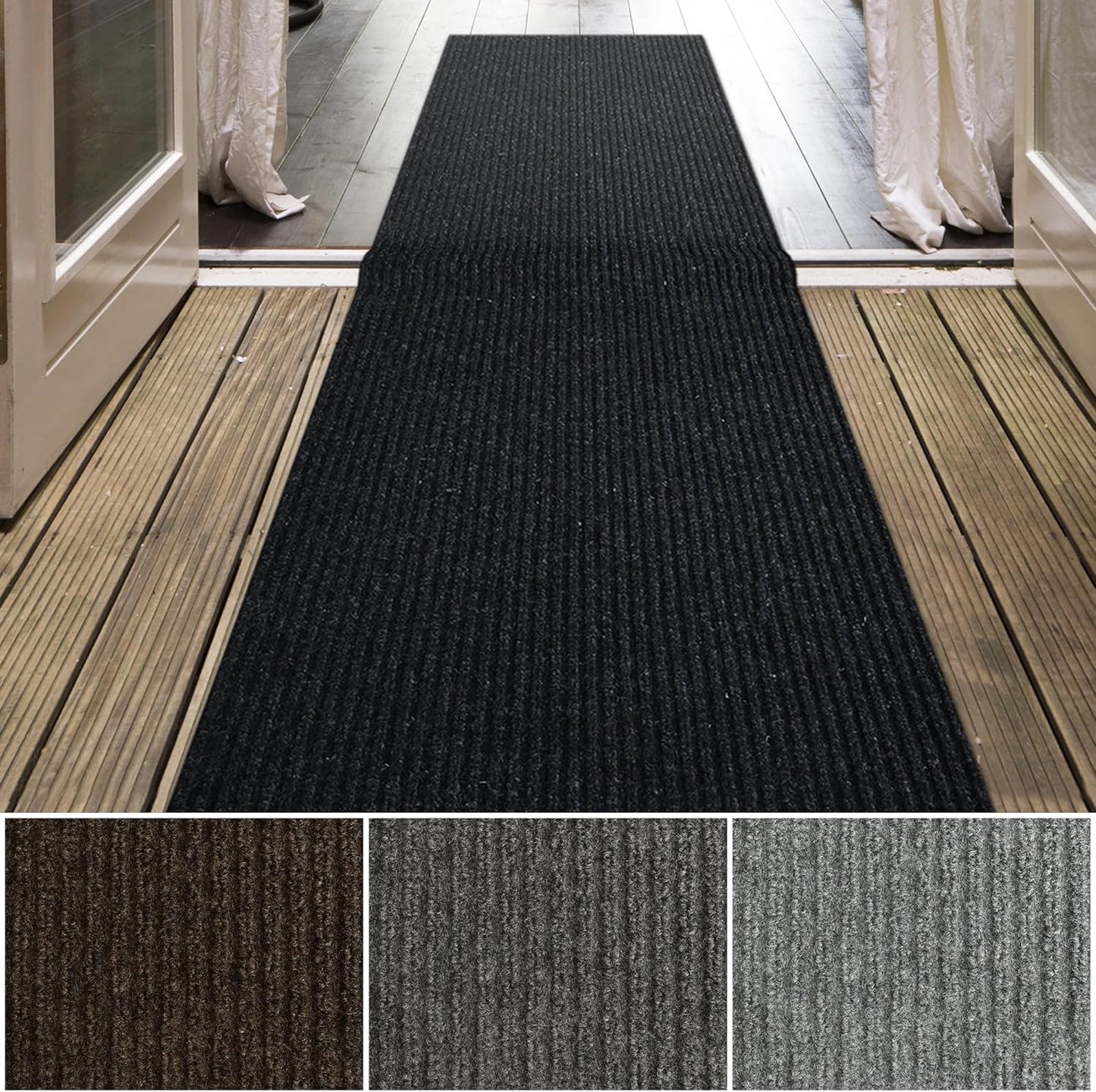 iCustomRug Spartan Weather Warrior Indoor/Outdoor Utility Ribbed Carpet Runner with Non-Slip Thermoplastic Rubber Backing, 4ft X 40ft in Black
