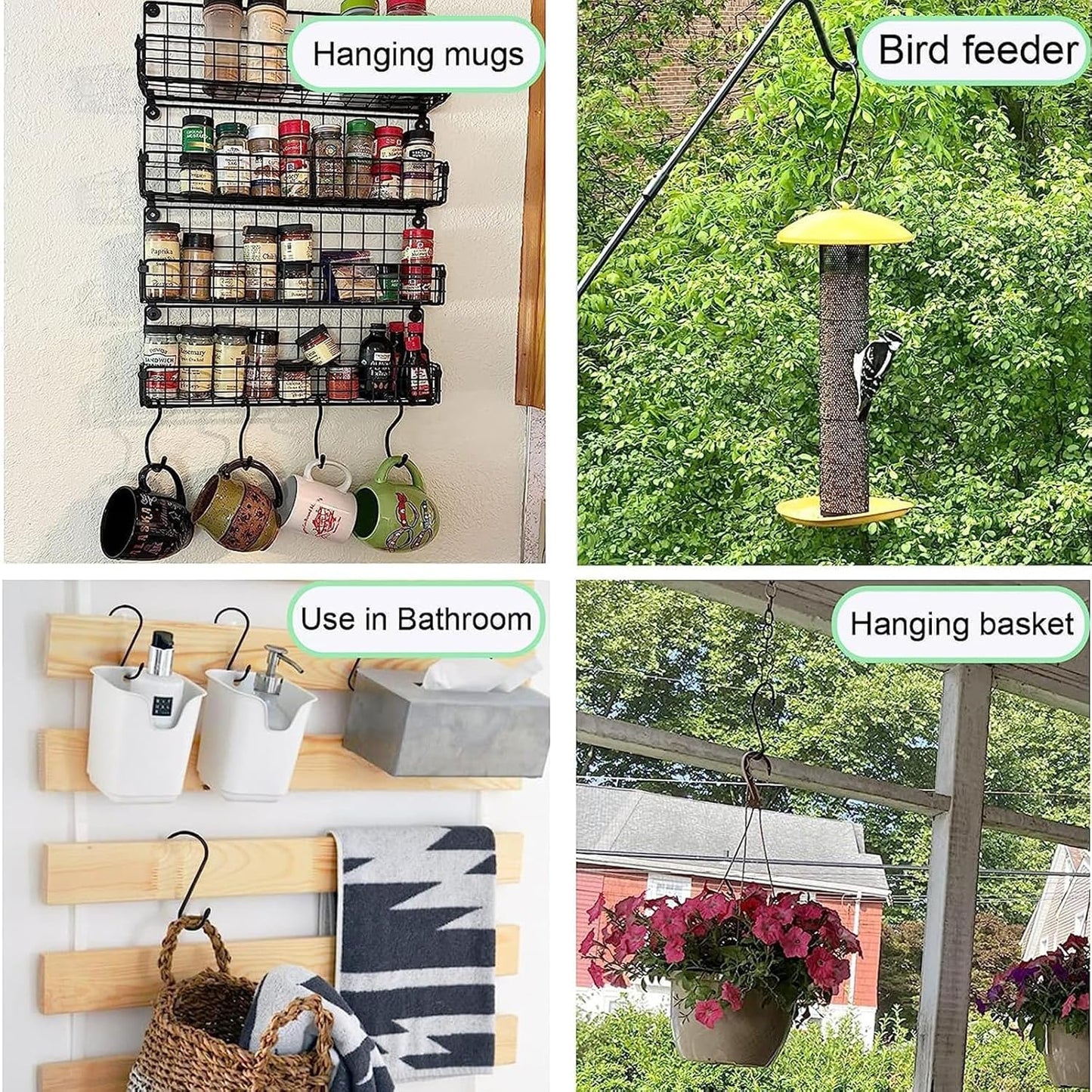 Nisoger 12 Pack 6 Inch Heavy Duty S Hooks, Large S Hooks for Hanging Plants, Vinyl Coated S Hooks Sturdy Non Slip Black S Hooks for Hanging Closet,Bird Feeders,Kitchen,Large Object,Garden Tools