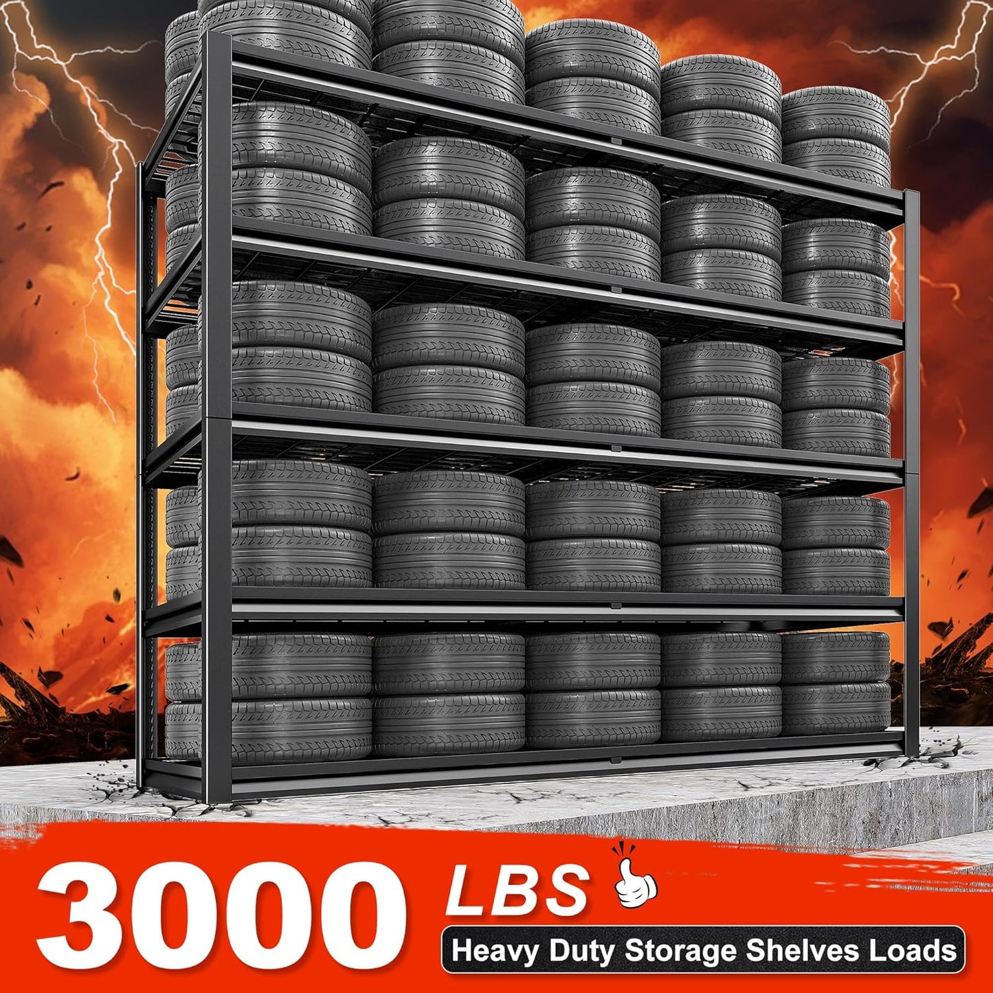 REIBII 55.2'' W x 78.2'' H x 26'' D, 5-Tier Metal Garage Shelving Units, 3000LBS Capacity, Adjustable Heavy Duty Shelves, 2 Pack