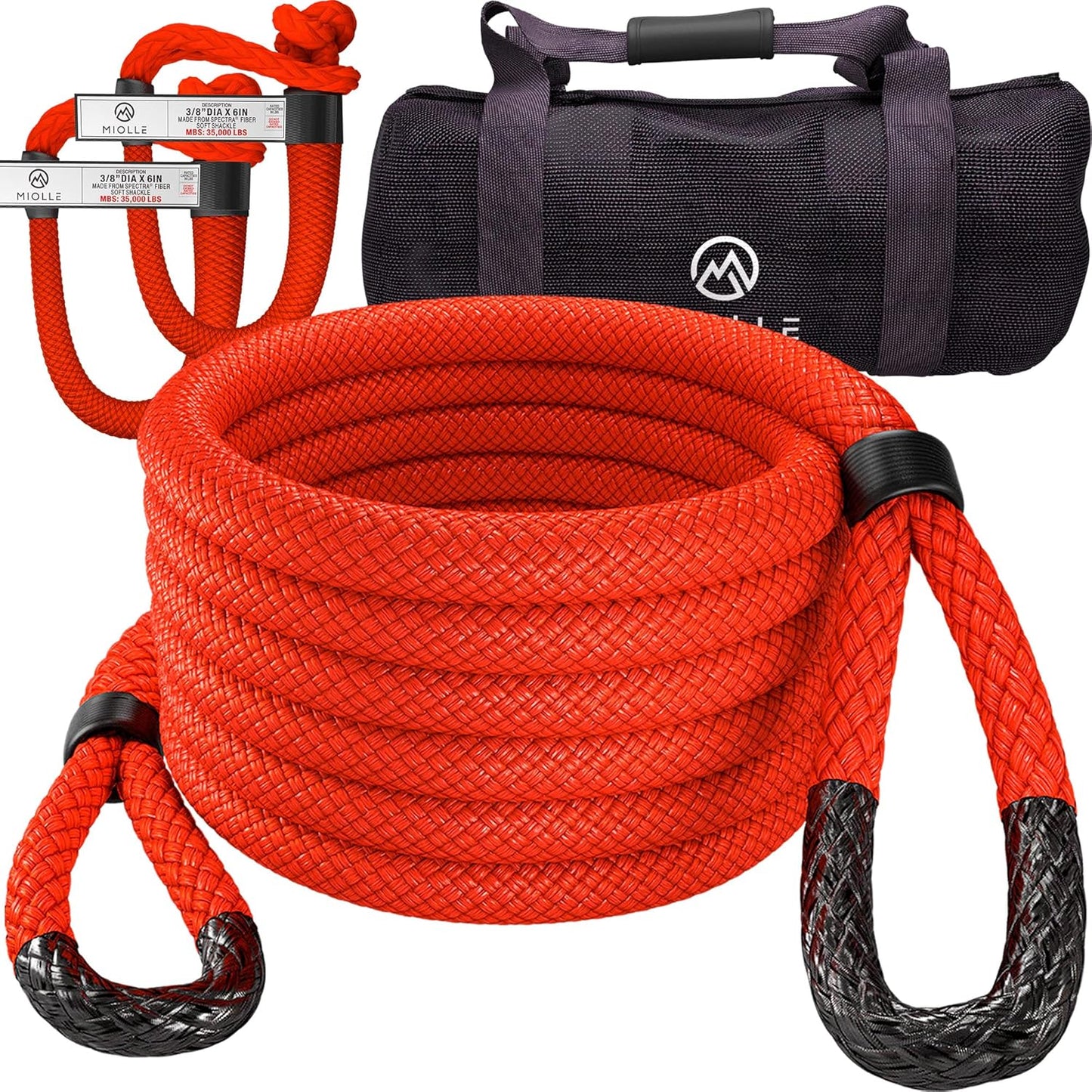 MiolleGear Kinetic Recovery Rope 1" x30' - Heavy Duty Offroad Snatch Strap - Includes 2 Soft Shackle for UTV, ATV, Truck, Car, Jeep, Tractor - Ultimate Recovery Gear