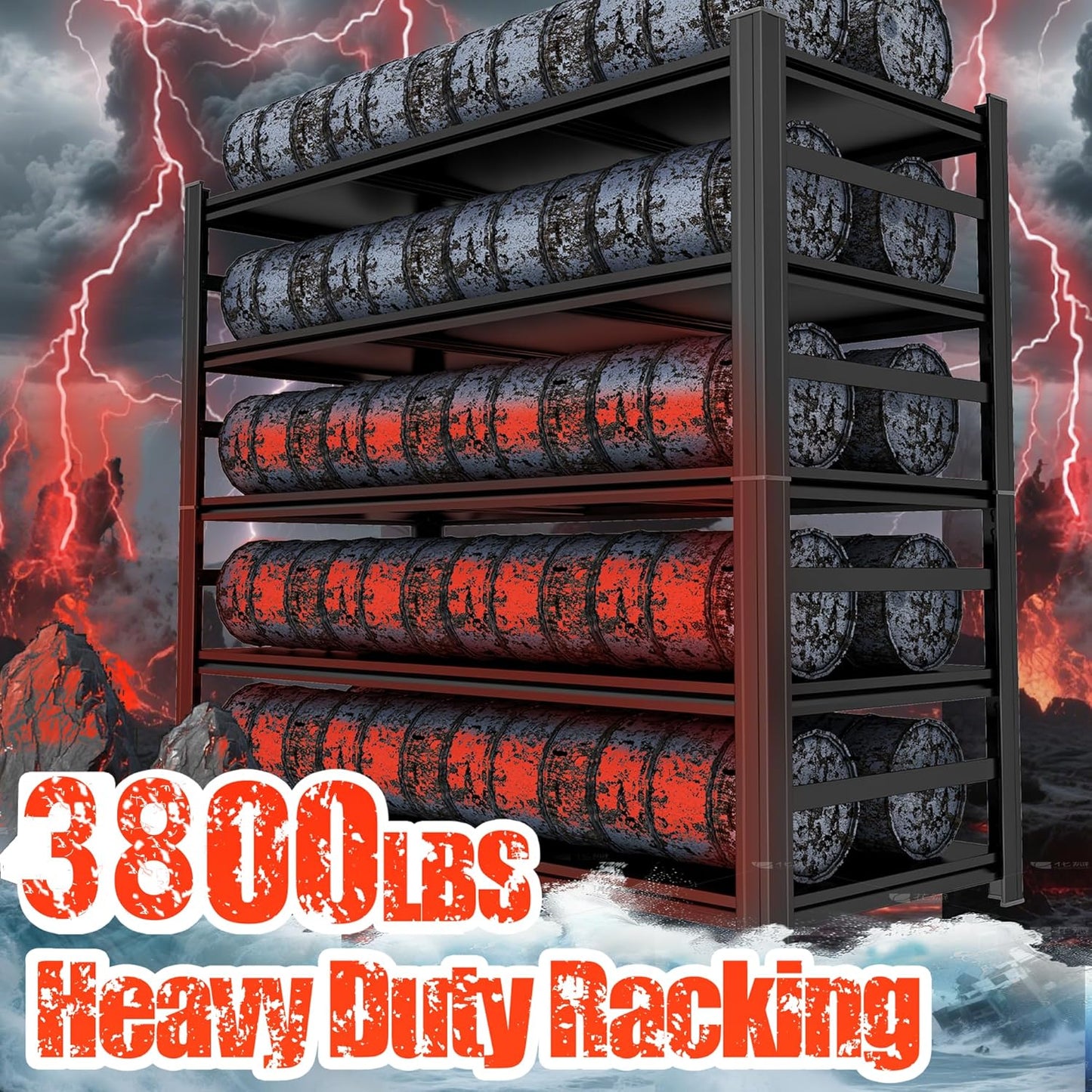 87" H Garage Shelving 5 Tier Storage Shelves Heavy Duty 3800LBS Adjustable Shelf Unit Metal Garage Shelving for Warehouse Industrial Basement, 87" H x 48" W x 24" D, Black