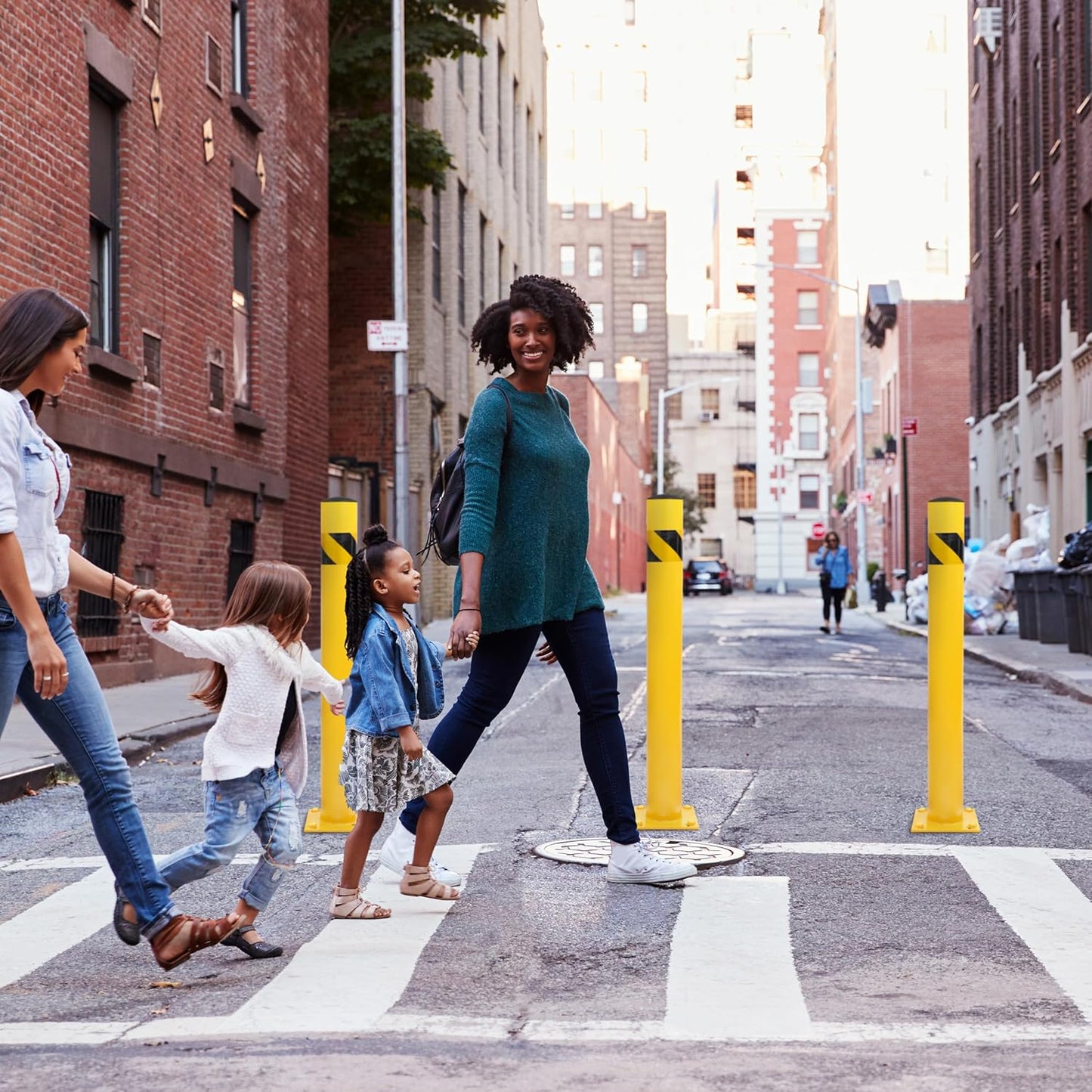 BISupply Safety Bollard Post Parking Barrier 4 Pack - 42in Yellow Pipe Bolt Down Bollard for Garage Lot