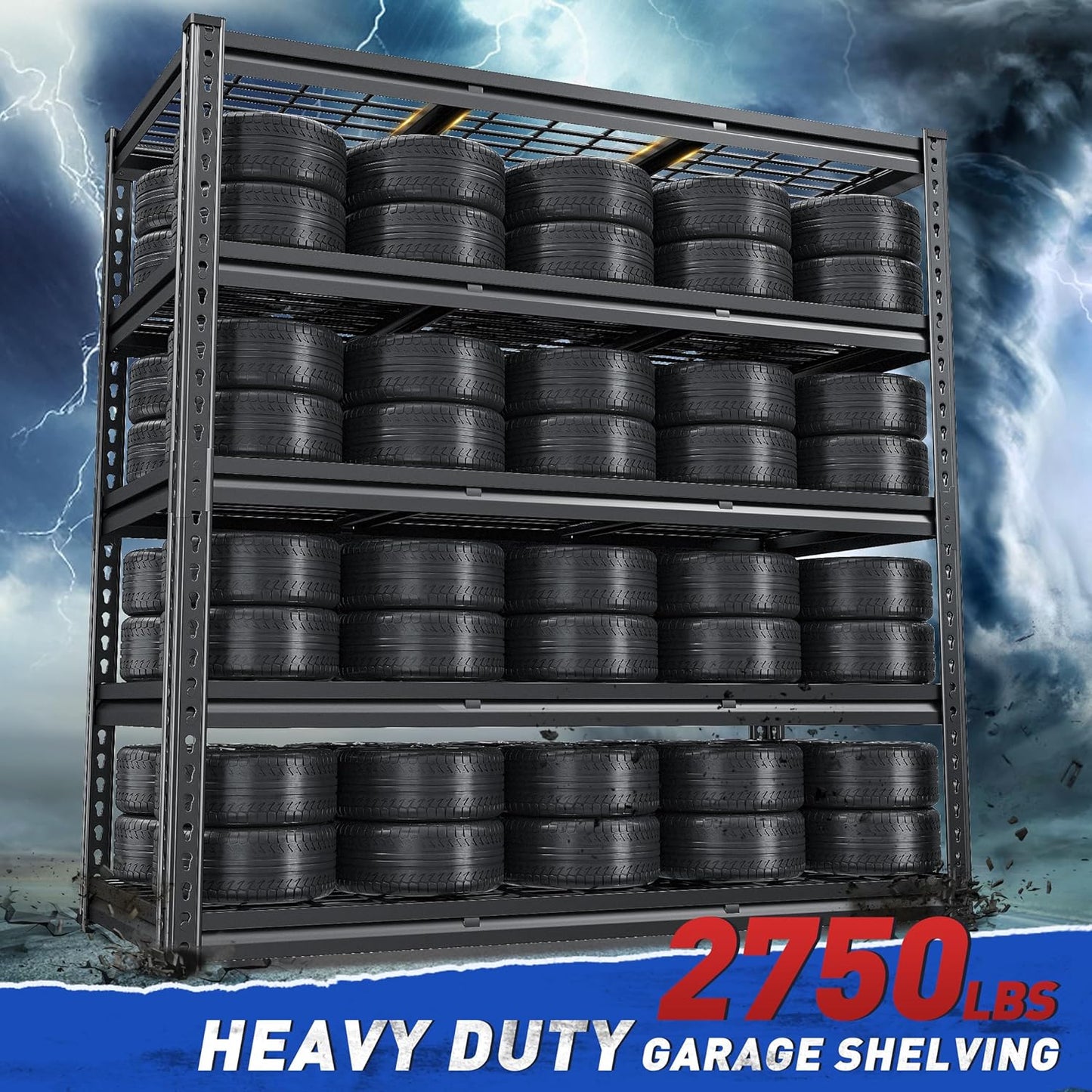 REIBII 48" W Garage Shelves, 5-Tier Garage Shelving Load 2750LBS, Adjustable Metal Storage Shelves, Wire Shelving for Basement, Warehouse, Workshop, Kitchen, 48" W x 18" D x 72" H