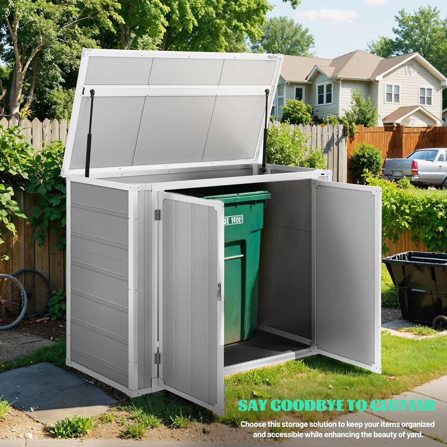 41 Cu.Ft Resin Shed with Floor, 4.7x2.5 FT Outdoor Horizontal Storage Shed for Trash Cans and Garden Tools, Waterproof Outdoor Plastic Shed for Lawn Mower, Pool Toys, Bicycle (Gray)