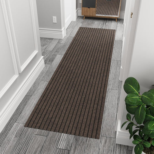 Ottomanson 2'7" x 8' Hallway Runner with Scraper Pile - Extra Durable Non-Slip Rug Mat for Indoor & Outdoor Use - Ideal for Kitchen, Entryway & Garage - High-Traffic Carpet, Brown
