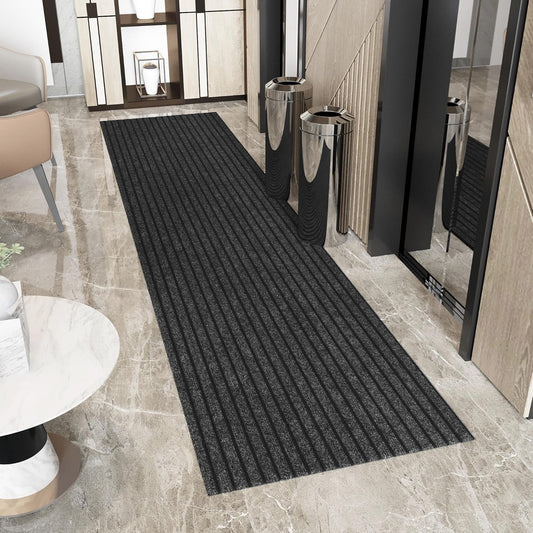 Ottomanson 2' x 19' Hallway Runner with Scraper Pile Extra Durable Non-Slip Rug Mat for Indoor & Outdoor Use - Ideal for Kitchen, Entryway, Patio & Garage - High-Traffic Carpet, Black