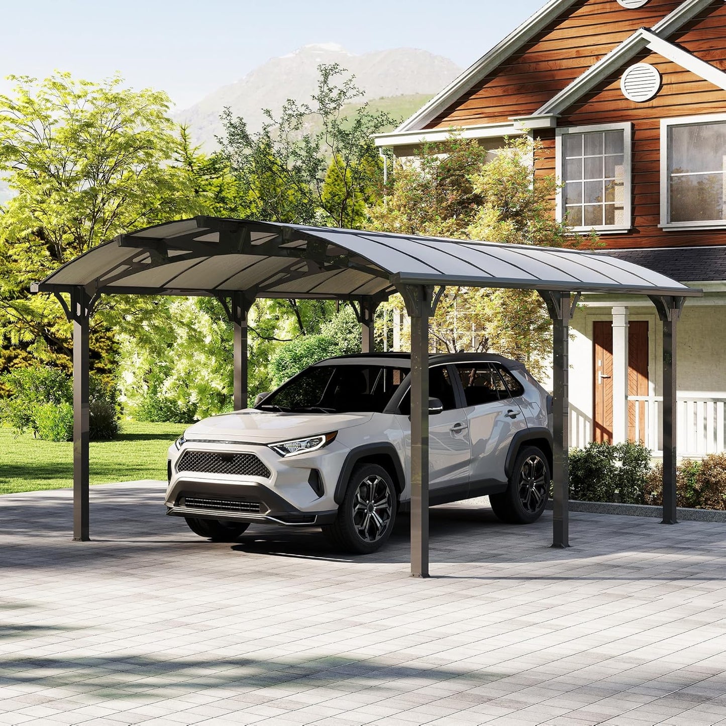 Real Relax 12x16ft Heavy Duty Metal Carport, Arch-Roof Polycarbonate Roof Panels Canopy, Outdoor Garage Car Tent Shelter for Boats and Truck,Gray