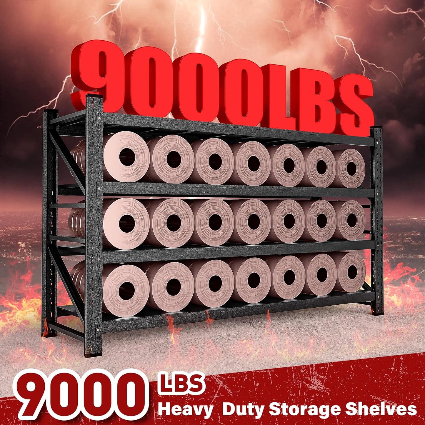 9000LBS Heavy Duty Garage Shelving Units,77" Wide & Deep Storage Shelves,Metal Garage Shelves,Large Storage Rack,Steel Shelf,Industrial Shelving for Shop,Warehouse,Basement,77" W x 24" D x 70" H