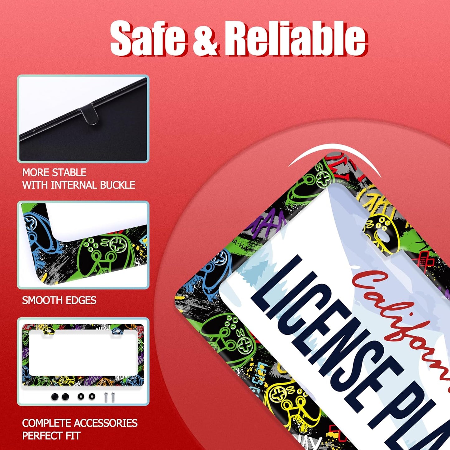 Game License Plate Frame Gamepad License Plate Holder for Car Decorative Parts Stainless Stee License Plate for Standard Us Canada Funny License Plate Frames 12x6 Inch