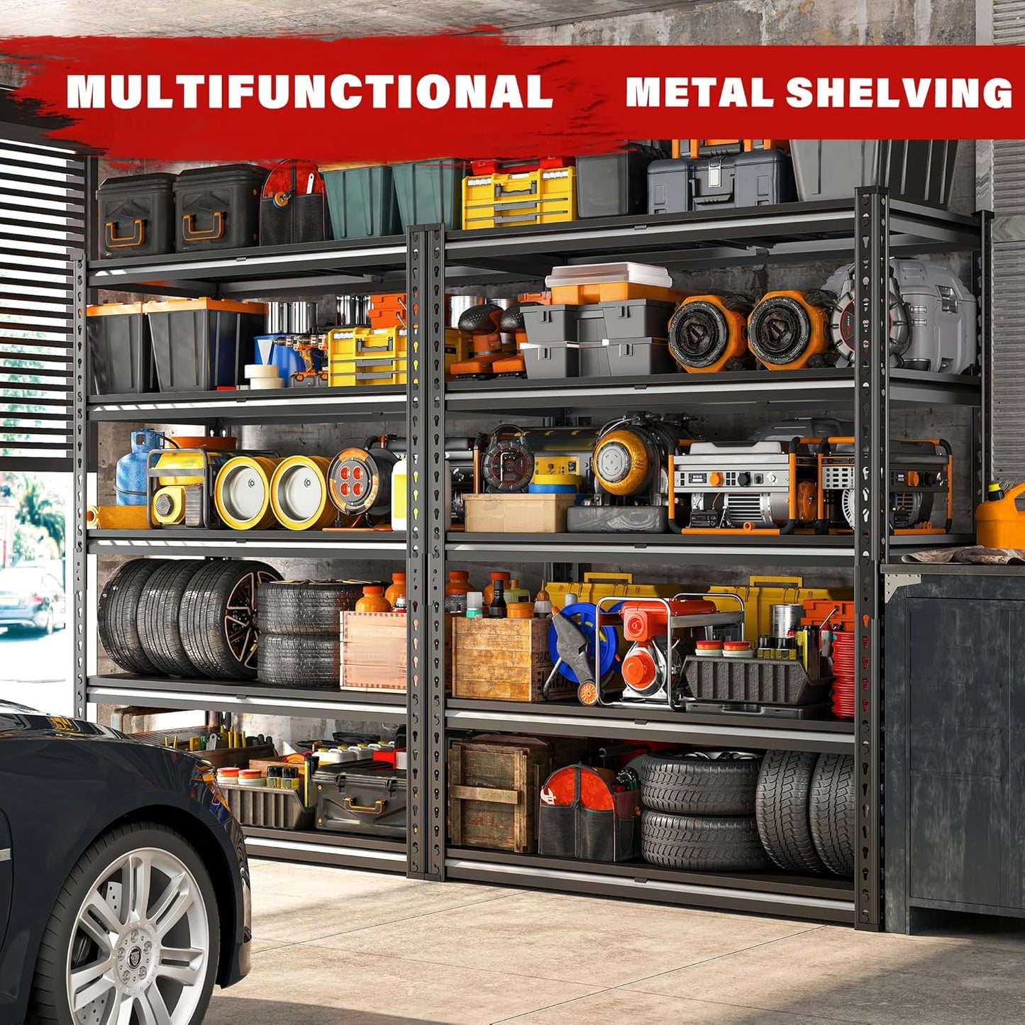 REIBII 3000LBS Garage Shelving 72" H Storage Shelves Heavy Duty Adjustable Metal Shelves for Storage Industrial Metal Shelving for Pantry Kitchen Basement