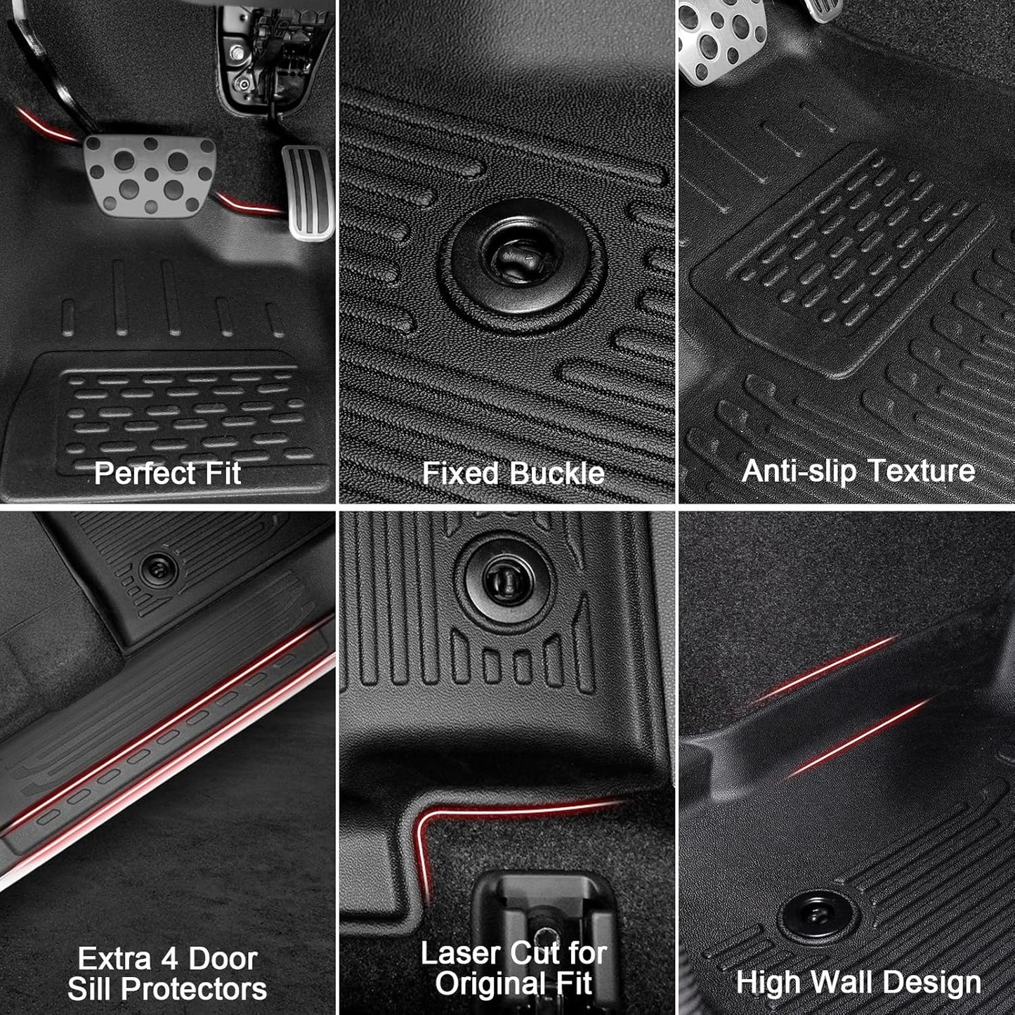 Floor Mats Set for 2025 Toyota 4Runner Fuel 5-Seater, Full Coverage All Weather TPE Car Mats with Cargo Mat & Trunk Backrest Protectors & 4 Door Sill Guards