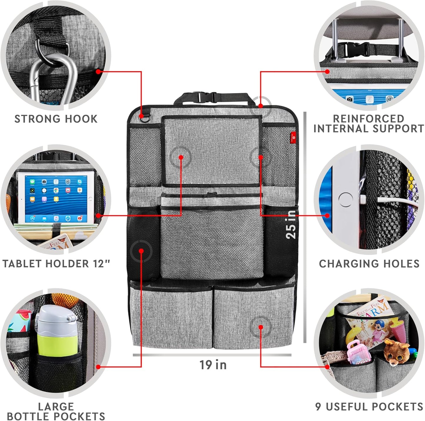 Helteko Backseat Car Organizer, Kick Mats Back Seat Protector with Touch Screen Tablet Holder, Organizer for Kids, Travel Accessories, Mat 9 Storage Pockets 2 Pack