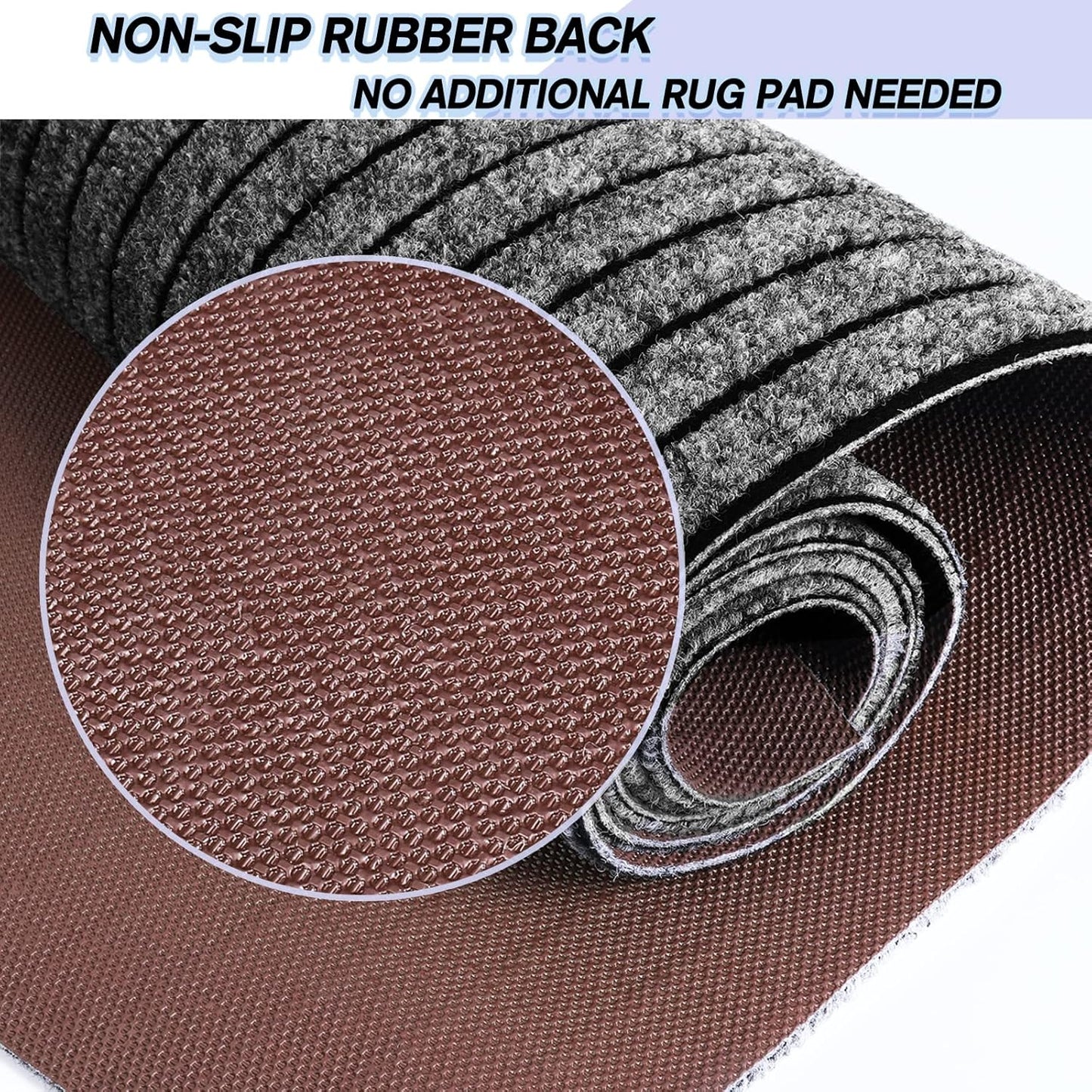 Custom Size Backed Non-Slip Area Rugs Runner, Easy Clean, Waterproof Runner Rugs for Hallway Entryway, Kitchen, Laundry, 3FT x 67FT, Gray Stripe