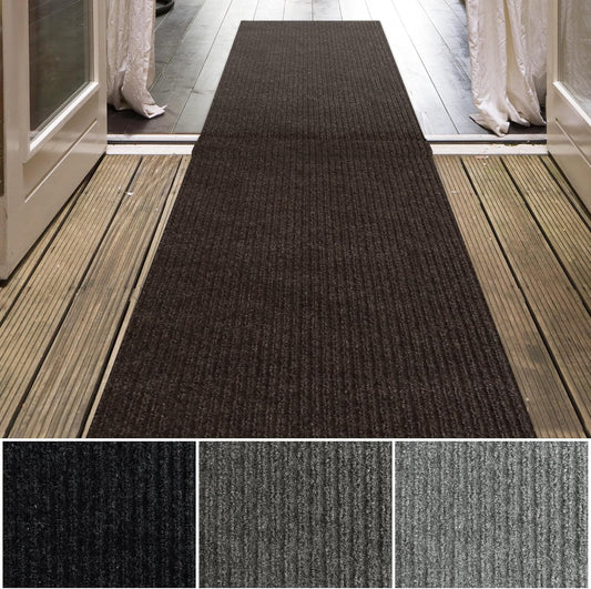 iCustomRug Spartan Weather Warrior Indoor/Outdoor Utility Ribbed Carpet Runner with Non-Slip Thermoplastic Rubber Backing, 6ft X 44ft in Brown
