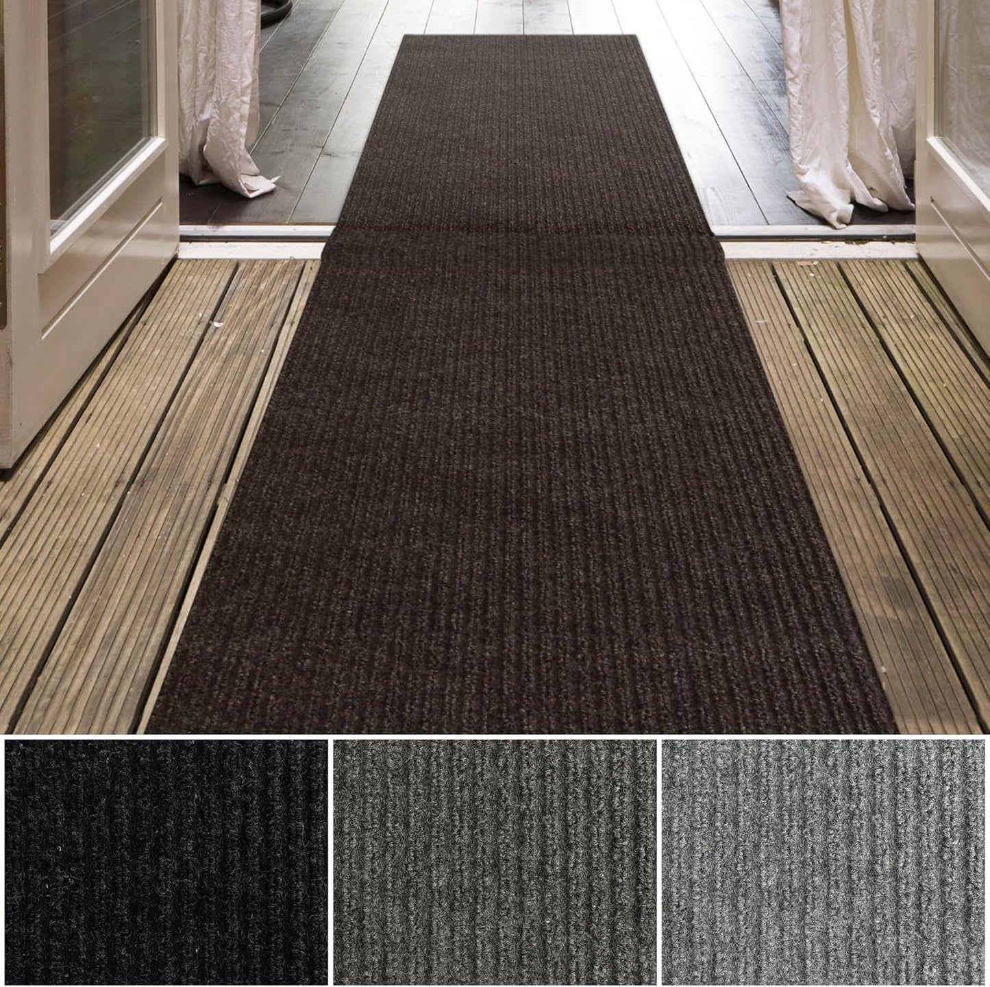 iCustomRug Spartan Weather Warrior Indoor/Outdoor Utility Ribbed Carpet Runner with Non-Slip Thermoplastic Rubber Backing, 3ft X 16ft in Brown