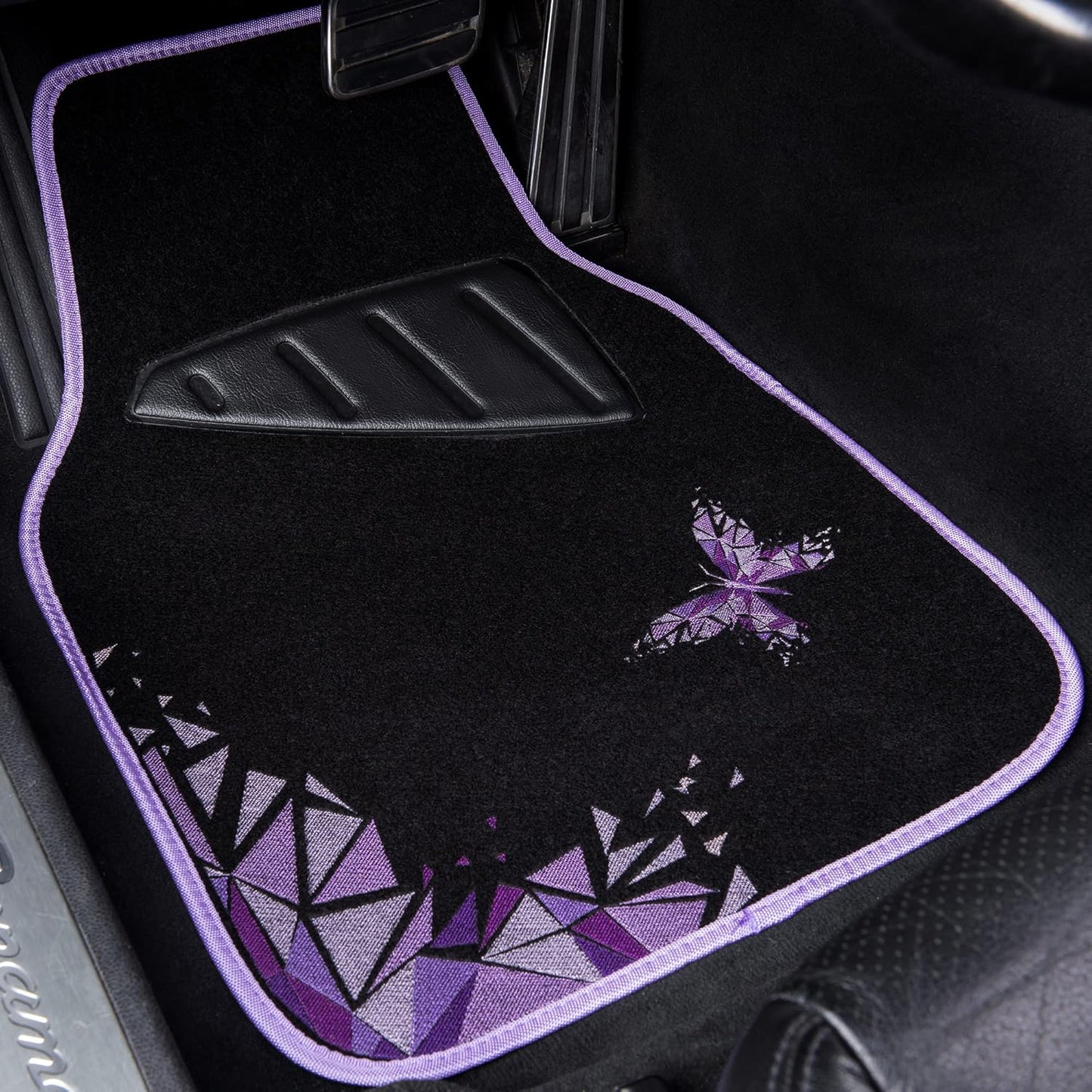 CAR PASS Universal Embroidery Geometric Butterfly Car Floor Mats with Heel Pad-Waterproof-Anti Slip Nibs,Purple Car Floor Mat Fit 95% Automotive,SUVS,Sedan,Vans,for Women,Girly(Purple Butterflies)
