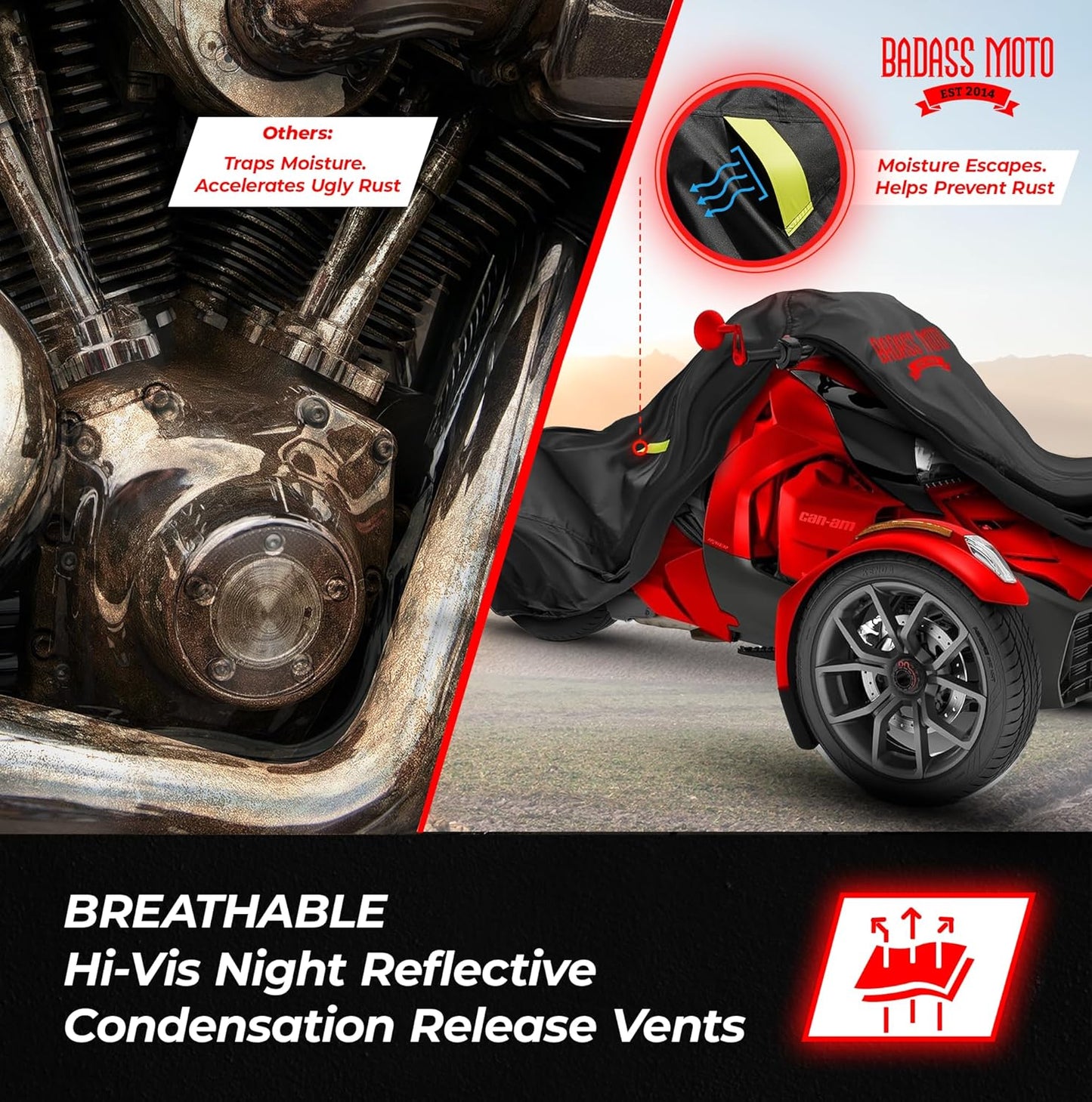 Badass Moto Can Am Ryker Cover Fits 600/900 Rally Sport Trike Three Wheeler. Heavy Duty. Won't Wimp Out. Fits Can-Am Ryker Motorcycle Accessories Waterproof Outdoor Storage