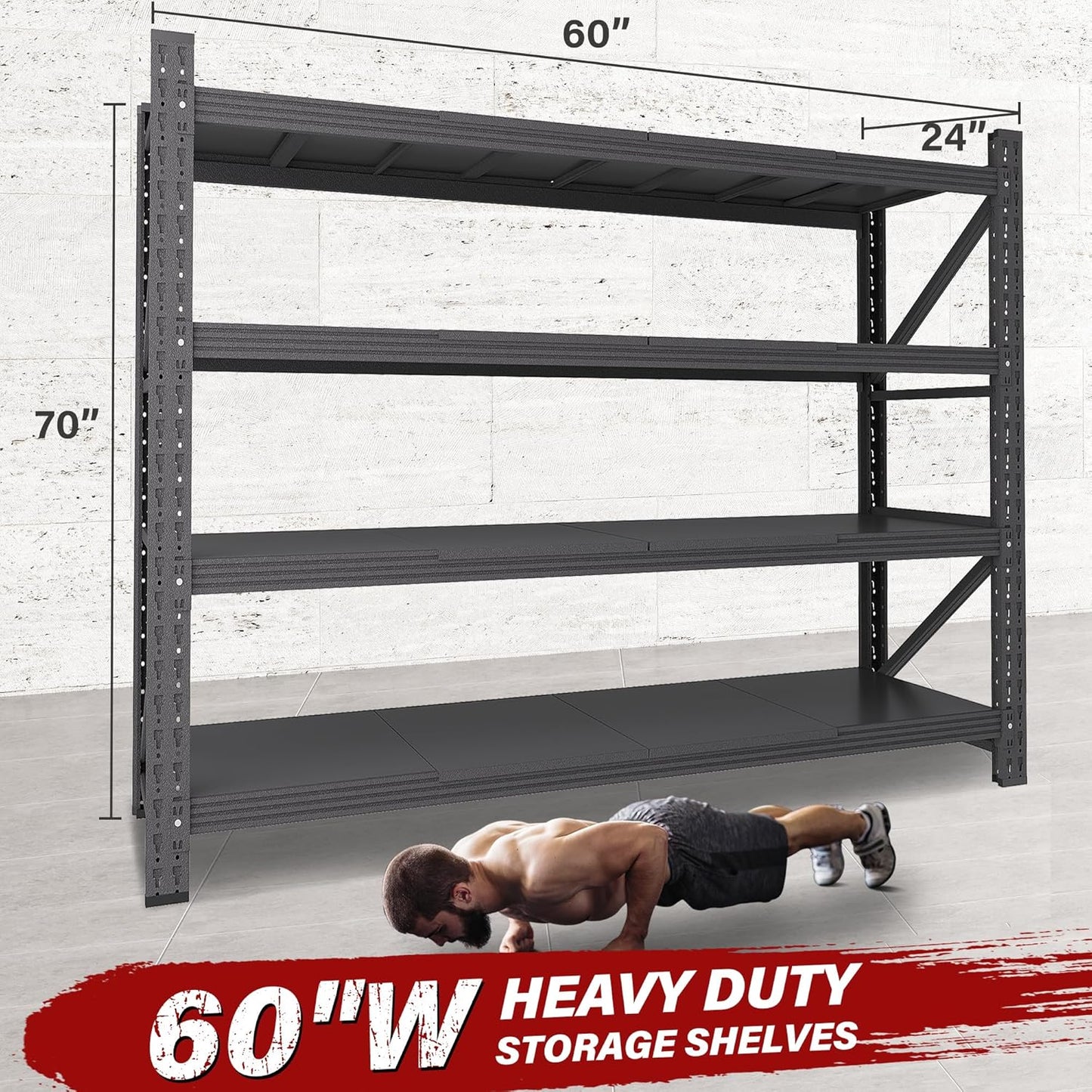 5000LBS Heavy Duty Garage Shelving Units,60" Wide & Deep Storage Shelves,Metal Garage Shelves,Large Storage Rack,Steel Shelf,Industrial Shelving for Shop,Warehouse,Basement,60" W x 24" D x 70" H
