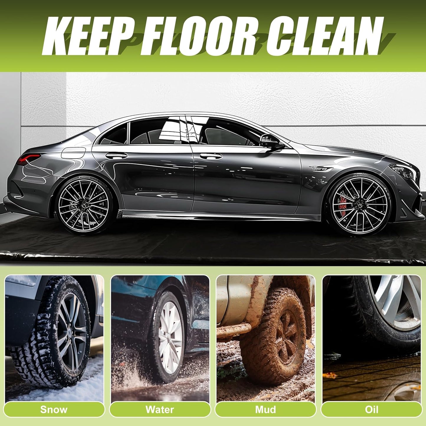 Auto Floor Mats for SUV/Truck, Containment Garage Car Mat for Snow, Mud, Rain(8ft 6in x 20ft), Black