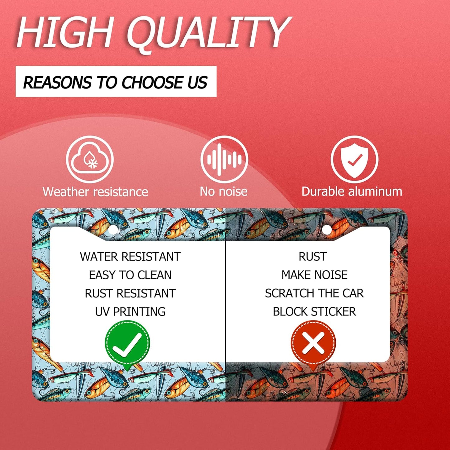 Fishing License Plate Frame Funny Fish License Plate Frames Stainless Steel Accessories Cars Decor with 2 Holes and Screws Fits Standard Us Ca Vehicles License Plate Holder 12.2 X 6 Inch