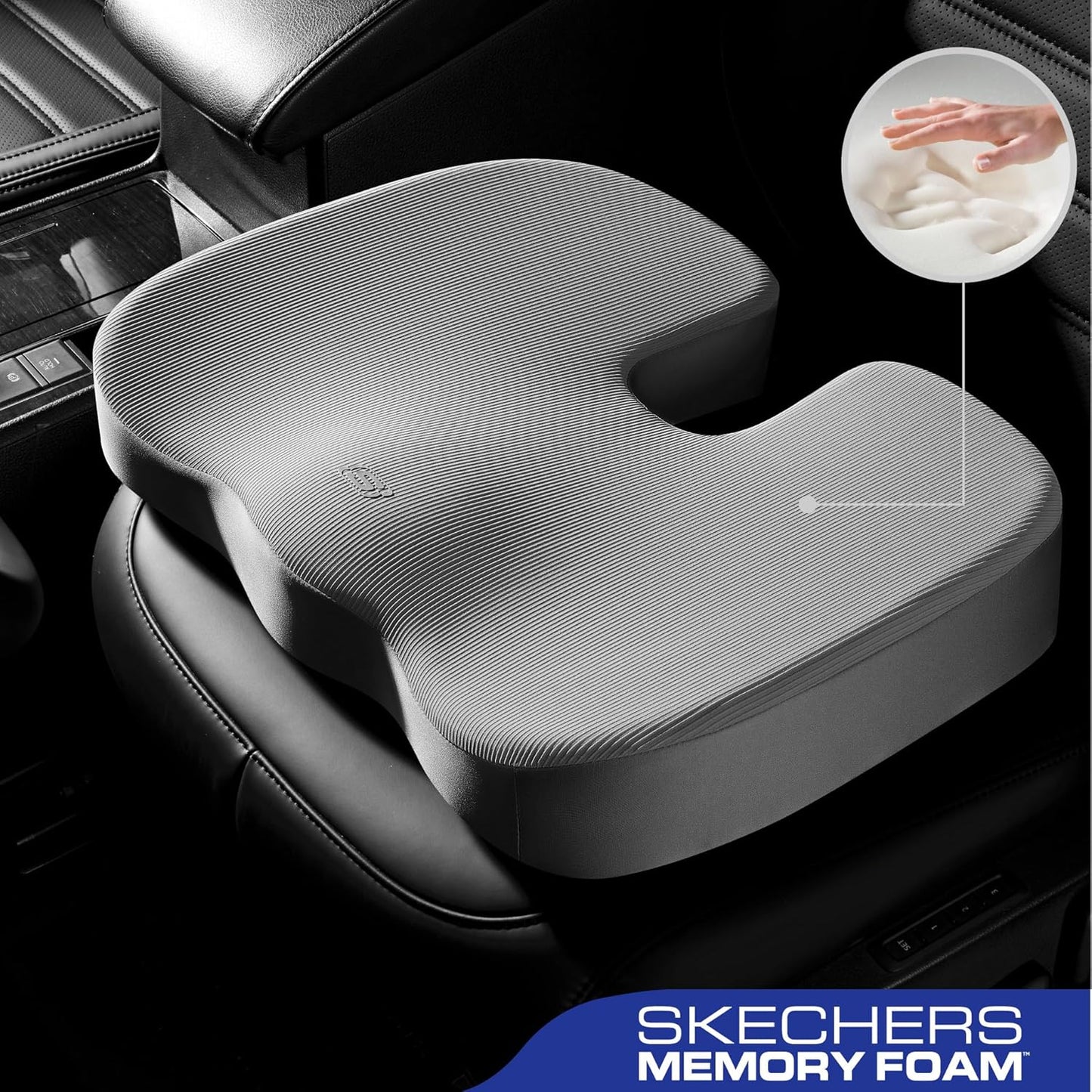 Skechers Memory Foam Seat Cushion,Office Chair Cushion for Tailbone Pain Relief,Butt Pillow for Office Chair,Car seat Cushion,Computer Desk,Long Sitting Office Workers,and Car Drivers,Grey