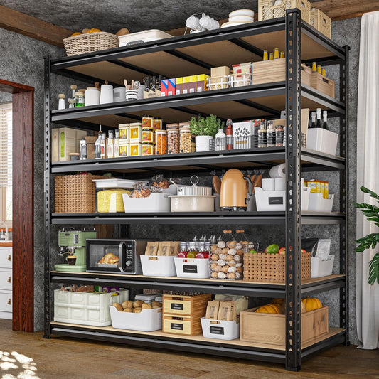 55" W Storage Shelves, 3060LBS Garage Shelving Heavy Duty, 6-Tier Heavy Duty Shelving, Adjustable Metal Shelving Unit for Garage, Warehouse, Pantry, Kitchen, 55" W × 24" D × 84" H, Black