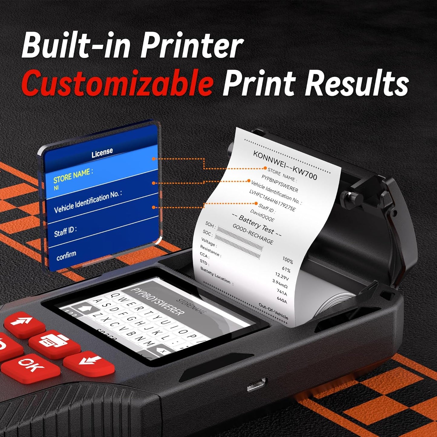 KONNWEI Car Battery Tester with Printer, Automotive 12V 24V Battery Load Tester Cranking and Charging Test 10-2000CCA Battery Analyzer Alternator Tester for Car Truck Motorcycle (Paper Included)