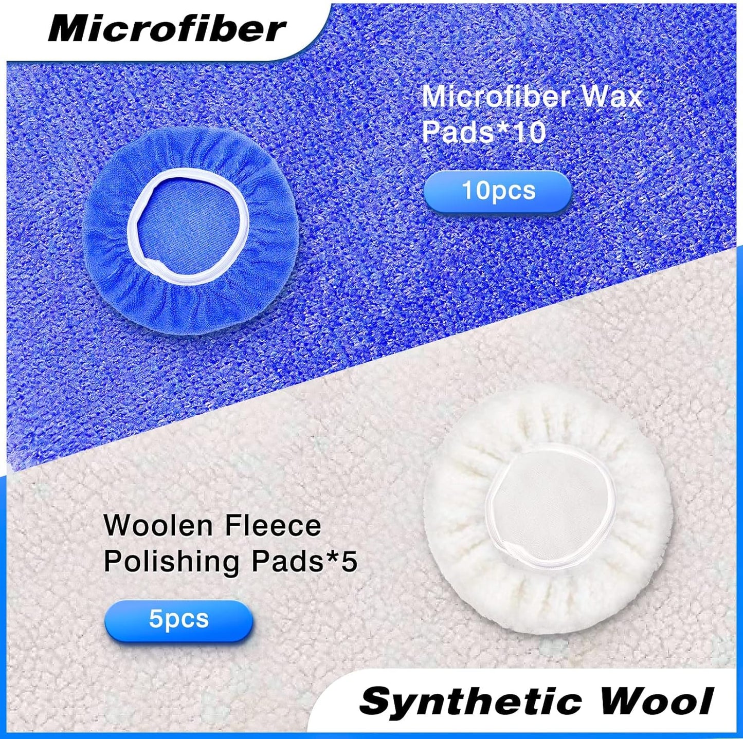 5 to 6 Inch Car Polisher Pad Bonnet, 15Pcs Car Polishing Bonnet Buffing Pads, 10*Microfiber+5*Woollen