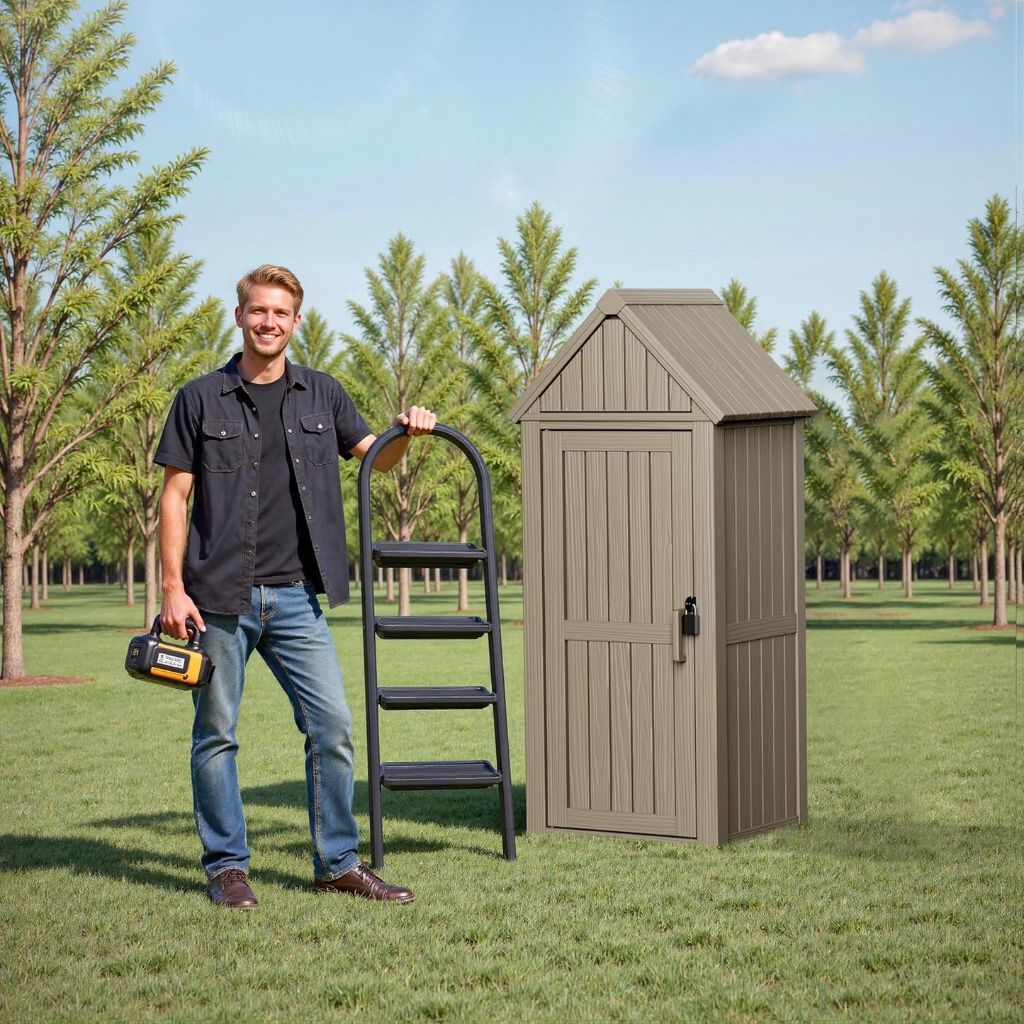 Storage Shed Outdoor Lockable,Waterproof Resin Garden Tool Shed, Heavy-Duty Weather-Resistant Cabinet for Patio, Backyard, or Garage (Grey)
