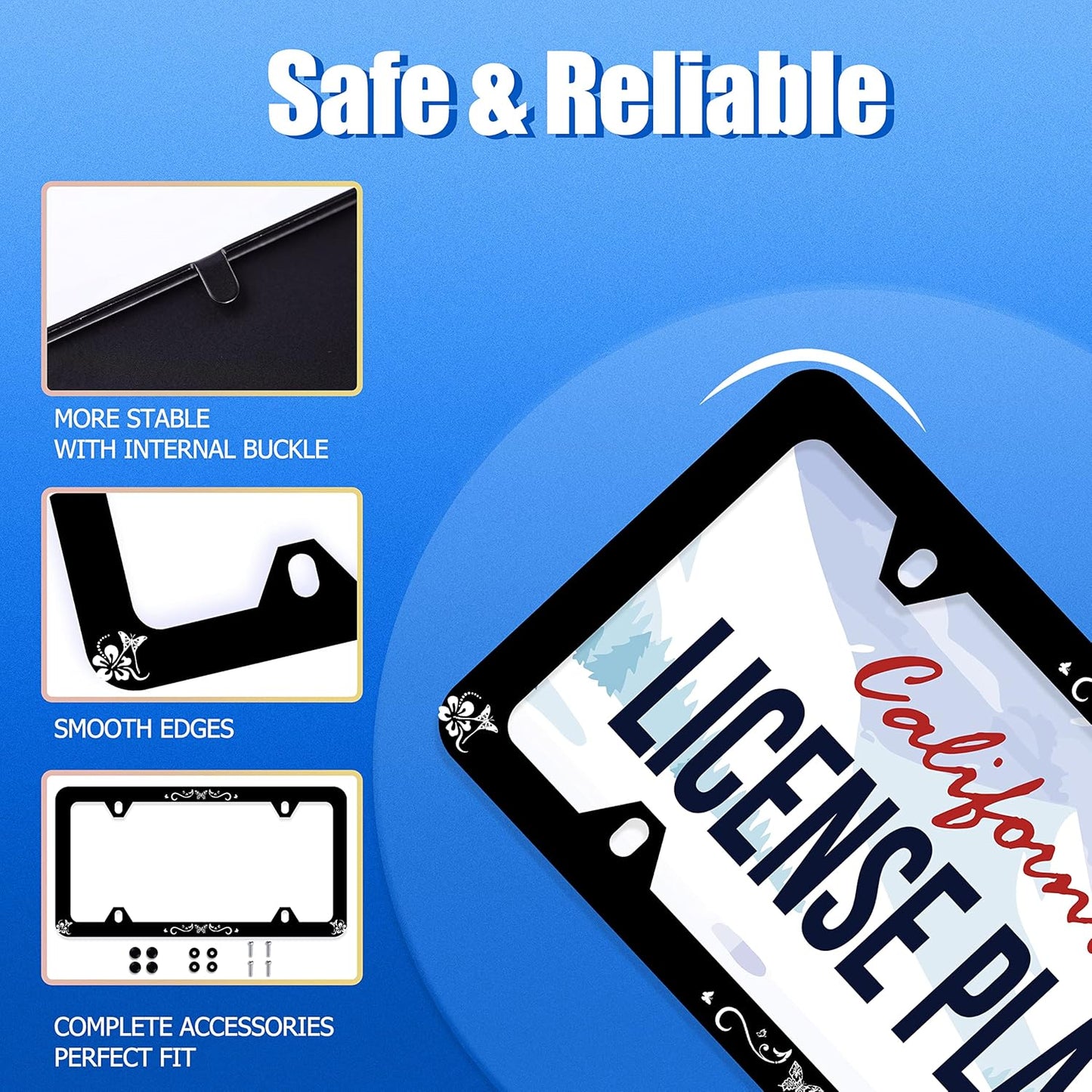 Butterfly Hibiscus License Plate Frame License Plate Stainless Steel Parts Colorful License Plate Funny Decorative with Screws Size 12.3" x 6.3" Men Women