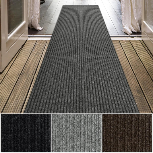 iCustomRug Spartan Weather Warrior Indoor/Outdoor Utility Ribbed Carpet Runner with Non-Slip Thermoplastic Rubber Backing, 3ft X 9ft in Charcoal