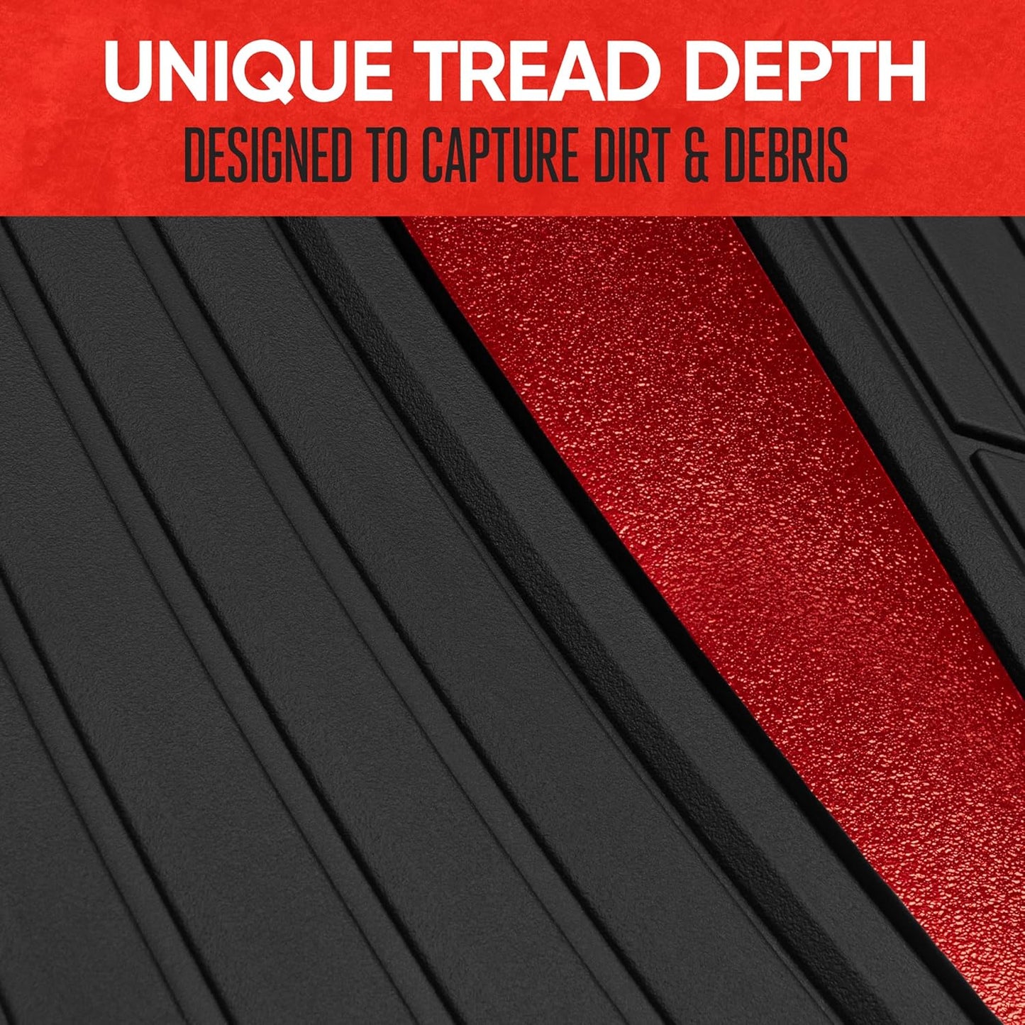 Motor Trend ChromeTech Car Floor Mats Full Set - Durable Rubber Floor Mats for Cars with Two Tone Accent, All Weather Interior Protection for Front and Rear with Non-Slip Backing, Red Chrome