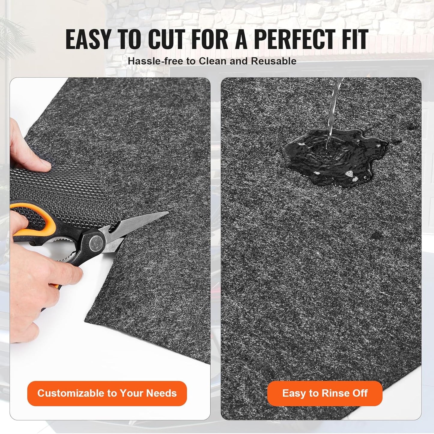 VEVOR Waterproof Garage Floor Mat for Under Car, Non-Slip 6.6'x8.5' Compact Size Heavy Duty Containment Mat, Protects Garage Floor from Water, Mud and Oil, for Garages,Greenhouses,Entrance