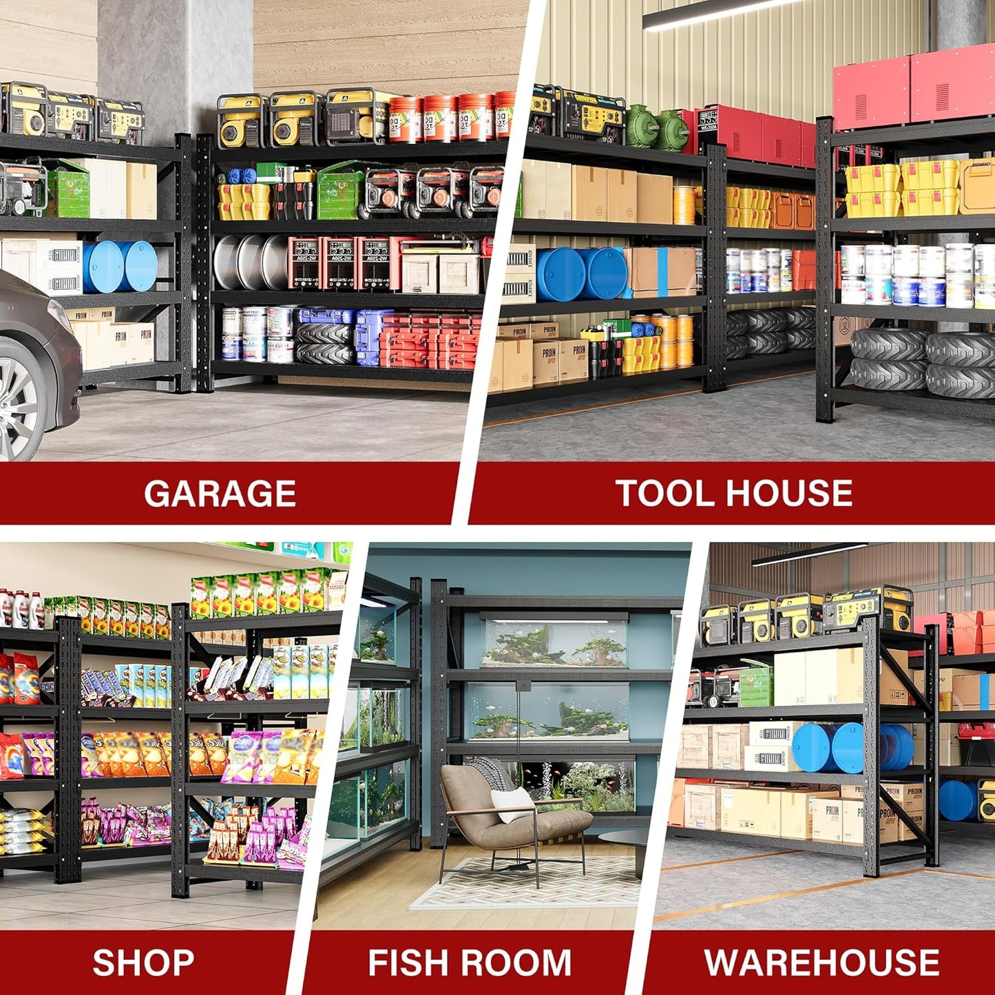 9000LBS Heavy Duty Garage Shelving Units,77" Wide & Deep Storage Shelves,Metal Garage Shelves,Large Storage Rack,Steel Shelf,Industrial Shelving for Shop,Warehouse,Basement,77" W x 24" D x 70" H