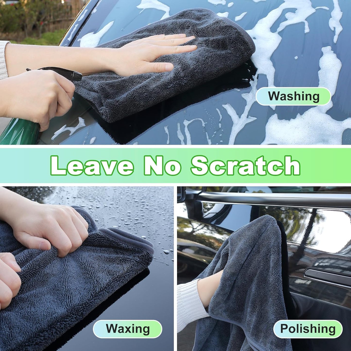 JOYMOOP Car Dry Towel, Quick Drying, Medium Size,Microfiber Cleaning Cloth, Dark Grey, 35.4 x 23.6 Inches, 3 Pack for Boates, RVs, SUVs, Trucks, Cars