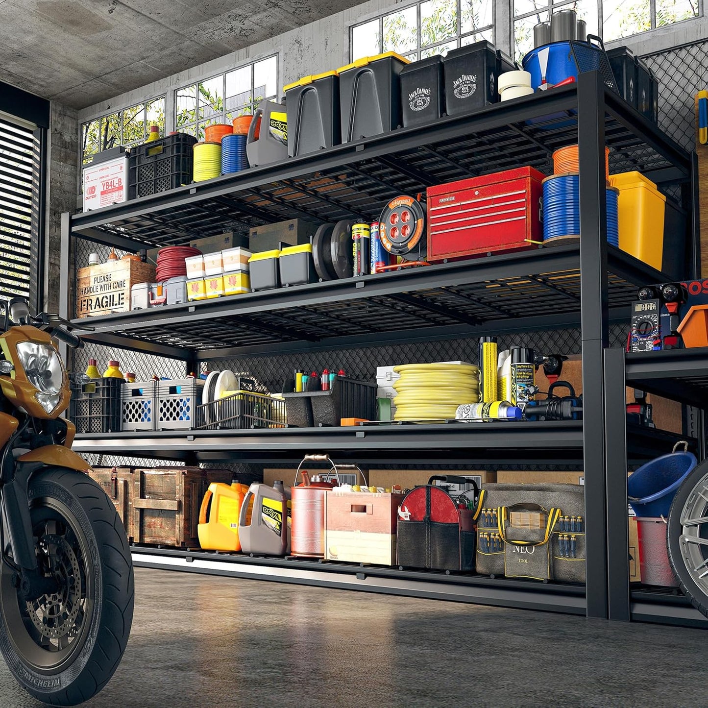 REIBII 60" W Garage Shelving Heavy Duty 2500LBS Storage Shelves 4-Tier Garage Shelves, Adjustable Metal Shelving for Warehouse, Pantry, Kitchen, Commercial, 60" W*60" H*24" D