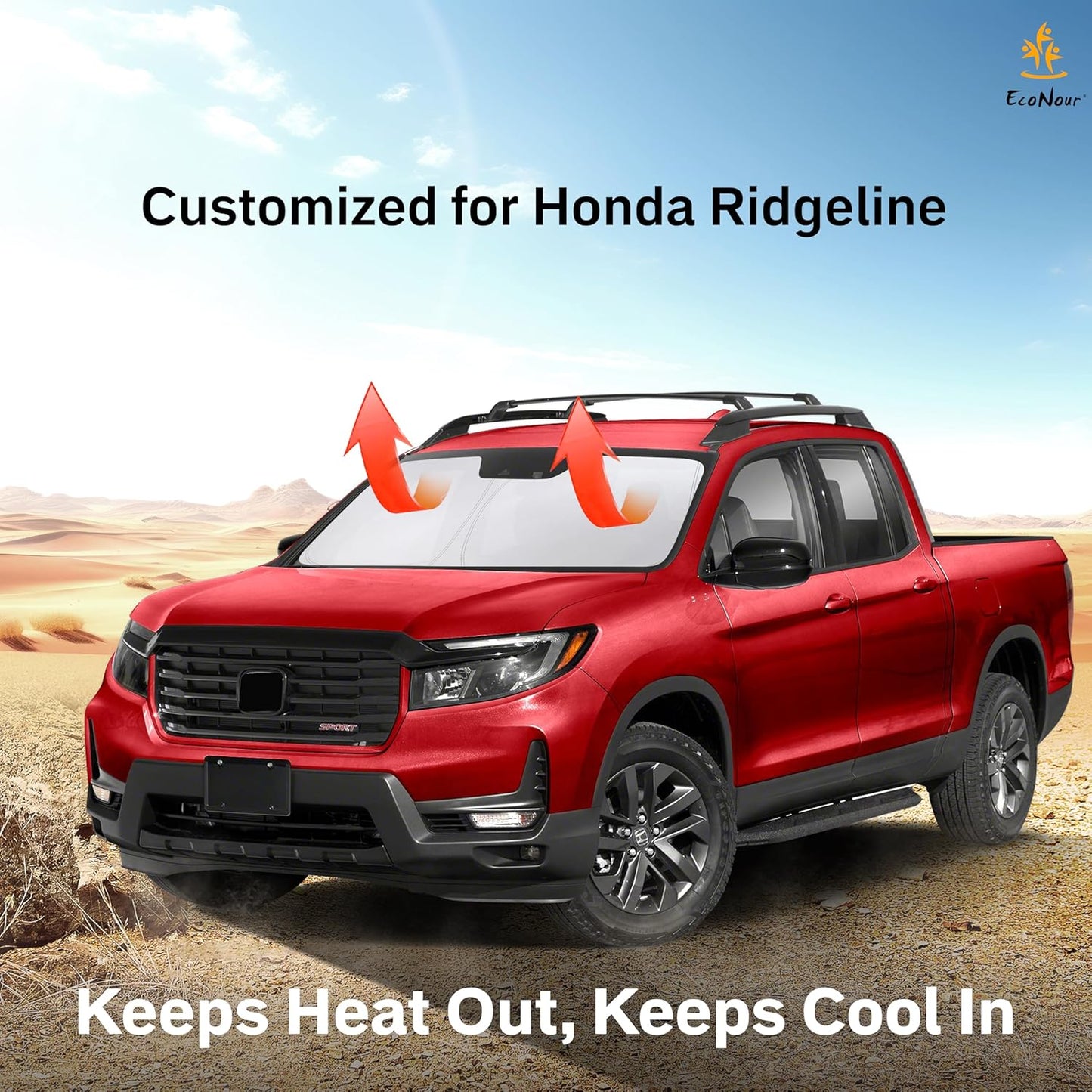 EcoNour Windshield Sun Shade Compatible for Honda Ridgeline (2017–2024) | Front Window Shade for Pickup Truck | 4-Layer, 240T Sunshade Accessories | UV & Heat Reflector for Ridgeline Windshield
