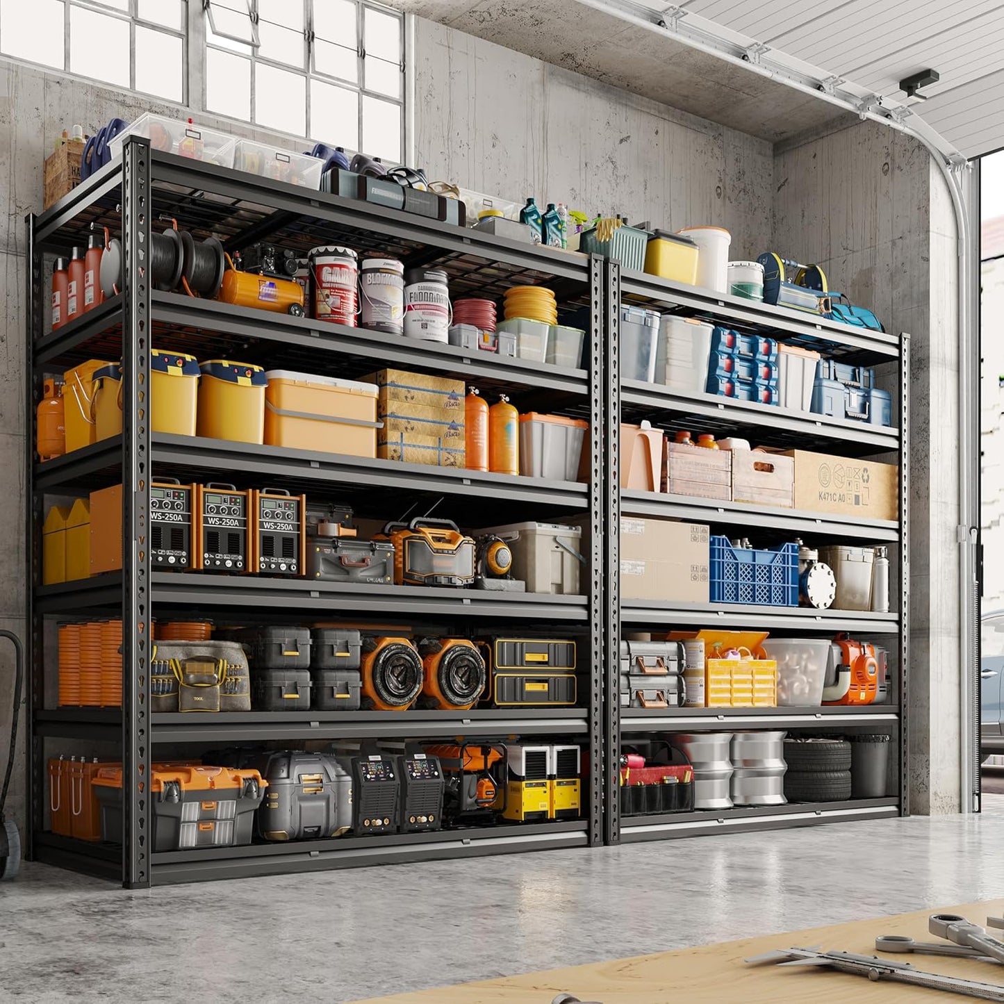 REIBII 3600LBS Garage Shelving 48" W Storage Shelves 6 Tier Garage Shelving Heavy Duty, Adjustable Metal Shelves for Warehouse, Basement, Pantry, 48" W x 24" D x 78" H