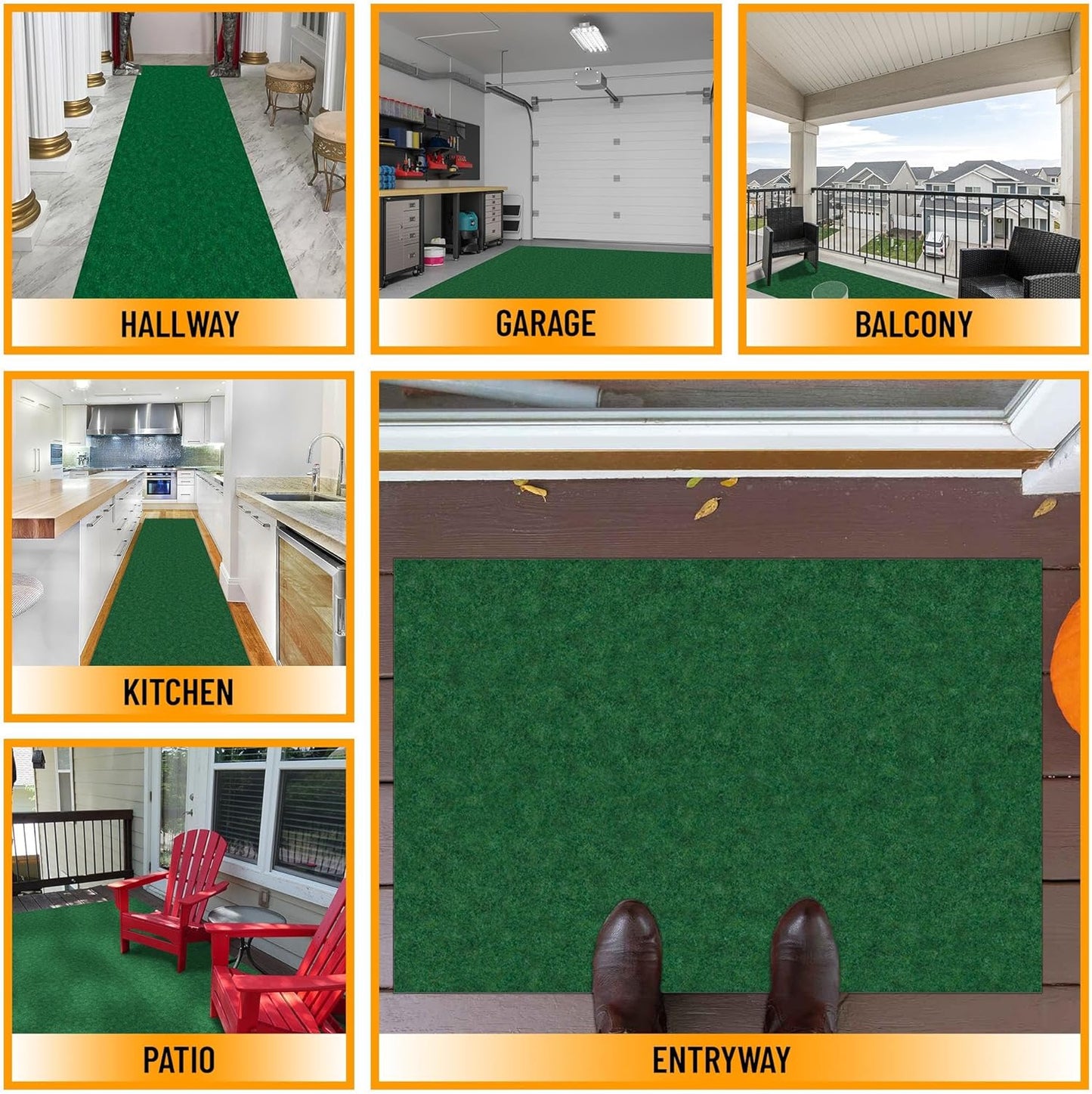 Ottomanson 2' x 16' Hallway Runner with Scraper Pile Extra Durable Non-Slip Rug Mat for Indoor & Outdoor Use - Ideal for Kitchen, Entryway, Patio & Garage - High-Traffic Carpet, Green