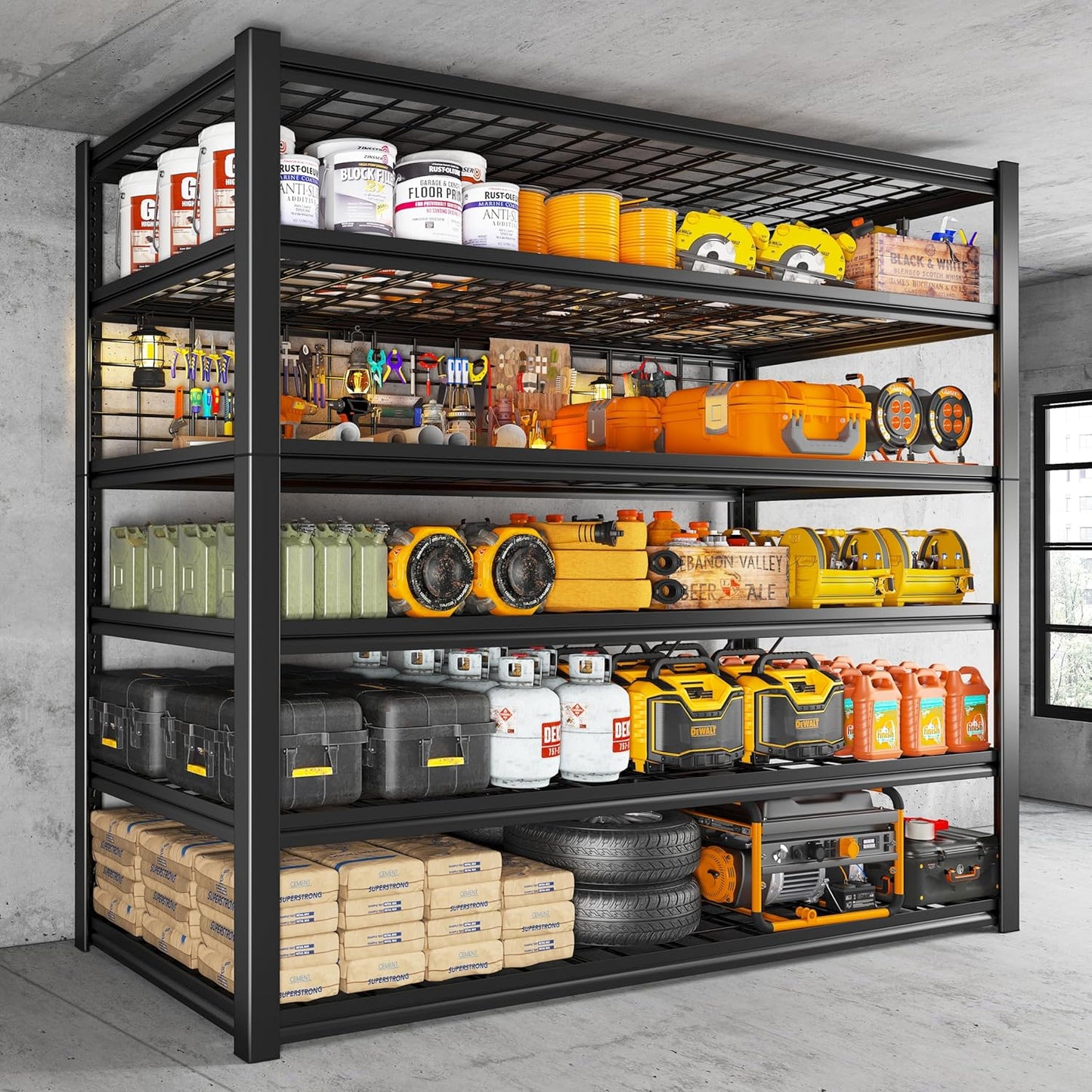 REIBII 84" H Garage Shelving, 6-Tier Storage Shelves Heavy Duty Loads 3500LBS, 48" W Adjustable Garage Shelves, Metal Shelving for Basement, Warehouse, 84" H x 48" W x 20" D, 2PC