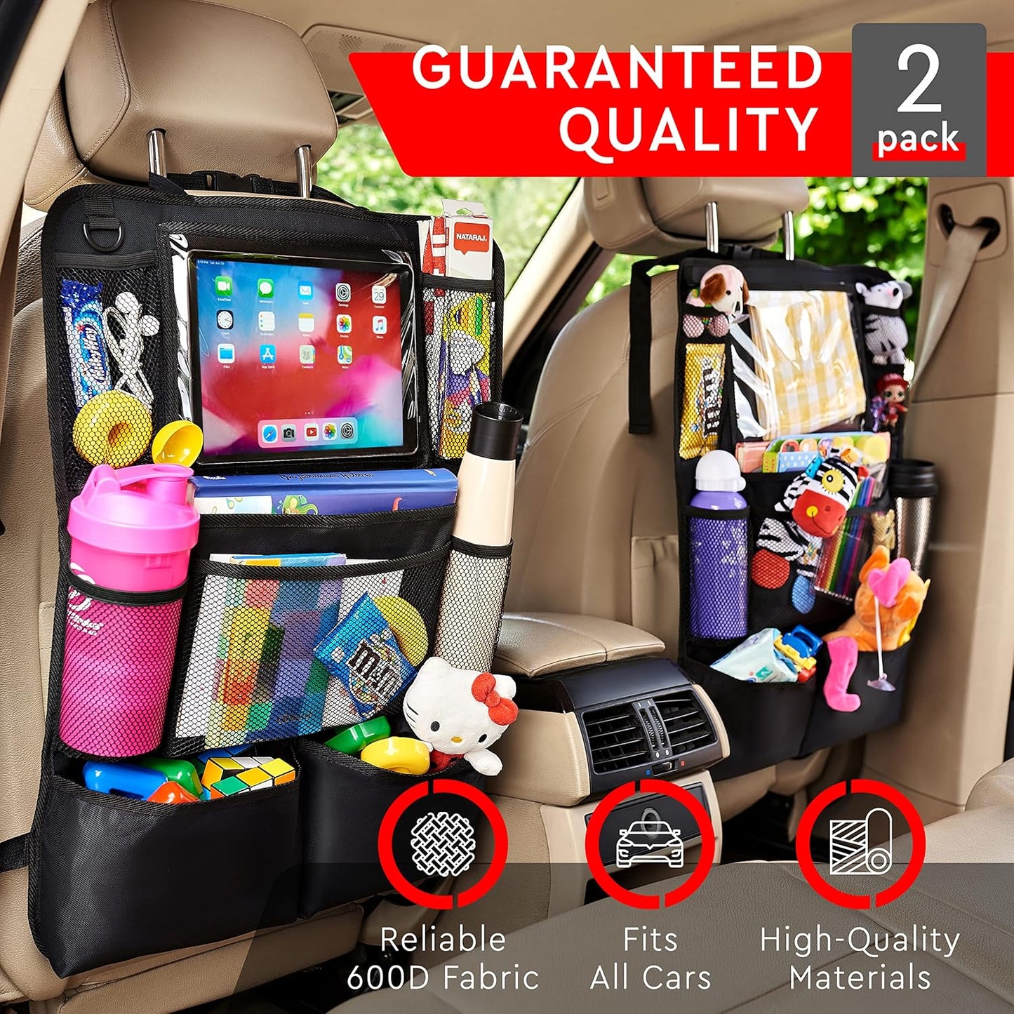 Helteko Backseat Car Organizer, Kick Mats Back Seat Protector with Touch Screen Tablet Holder, Back Seat Organizer for Kids with 9 Storage Pockets, Travel Accessories (2 Pack, Venetian Red)
